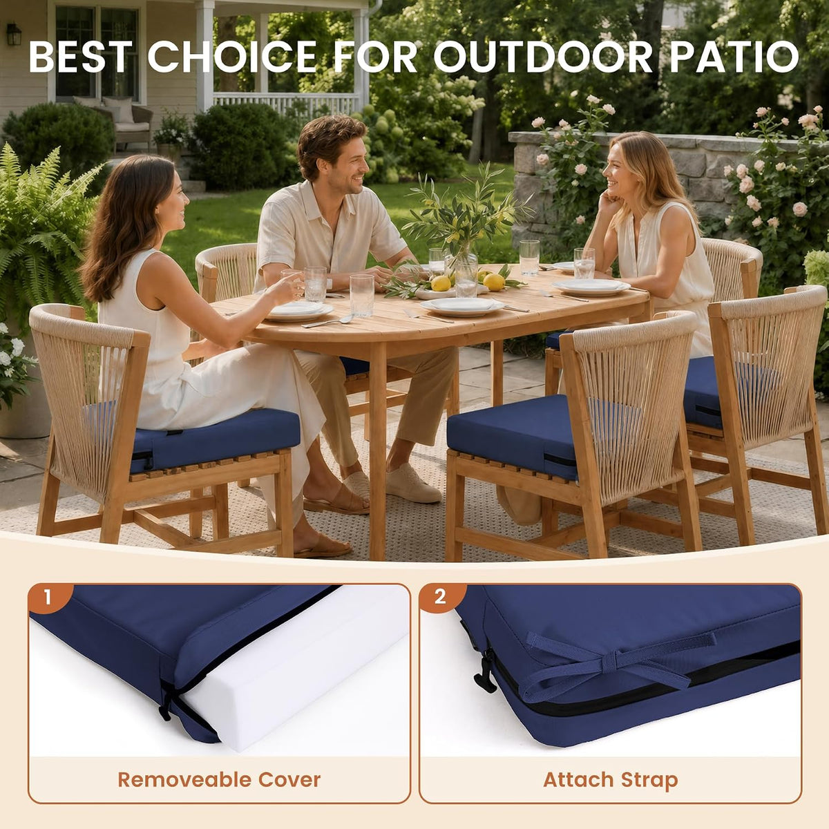 Favoyard 2-Pack Waterproof Outdoor Seat Cushions, 19" x 19", Blue