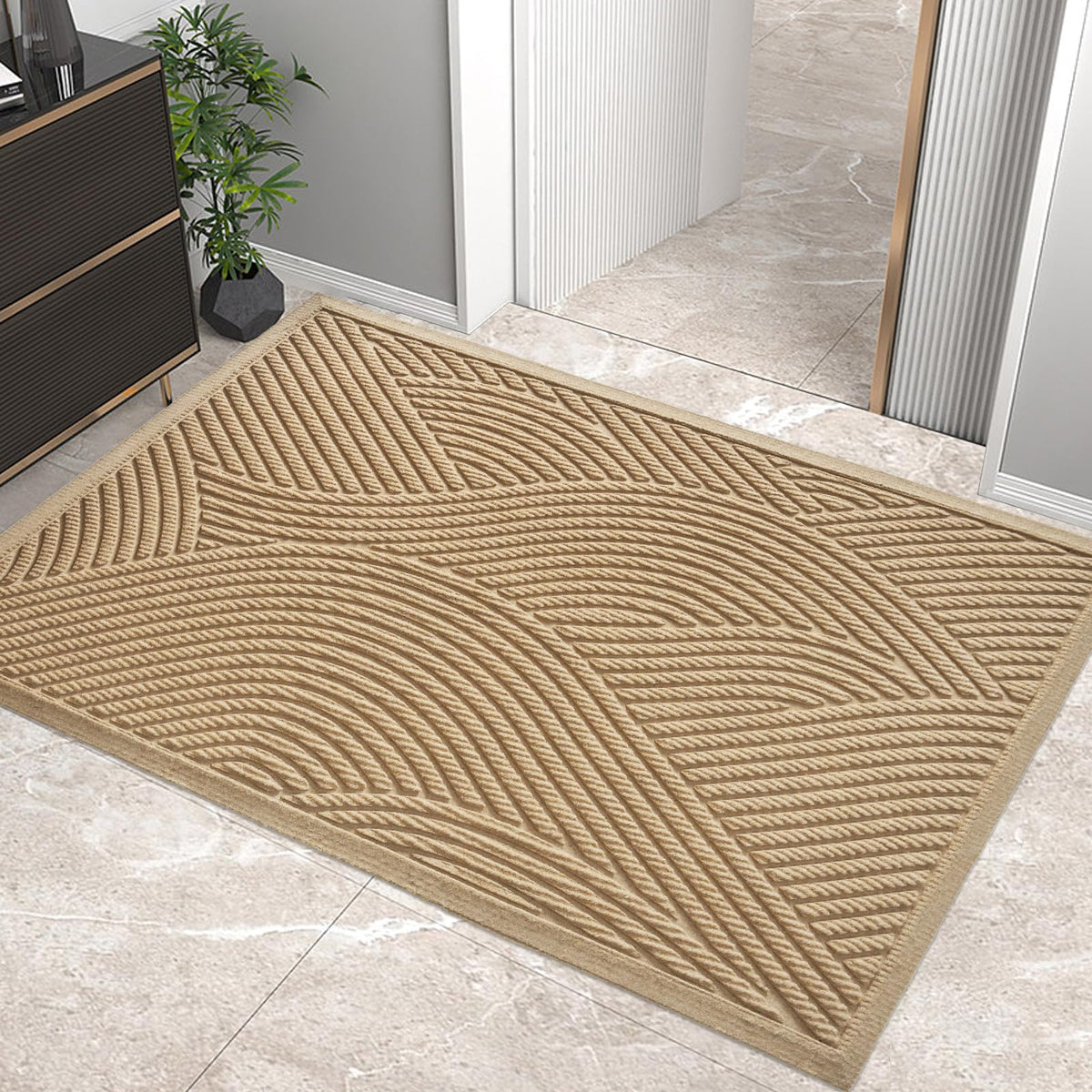 HIYARD Sturdy Front Door Mat, Absorbent Muddy Dirt Resist Welcome Door Mats Outdoor Indoor, Stain and Fade Resistant, Non-Slip Backing Entry Mat Low Profile Doormat for Entryway, 36×24, Beige