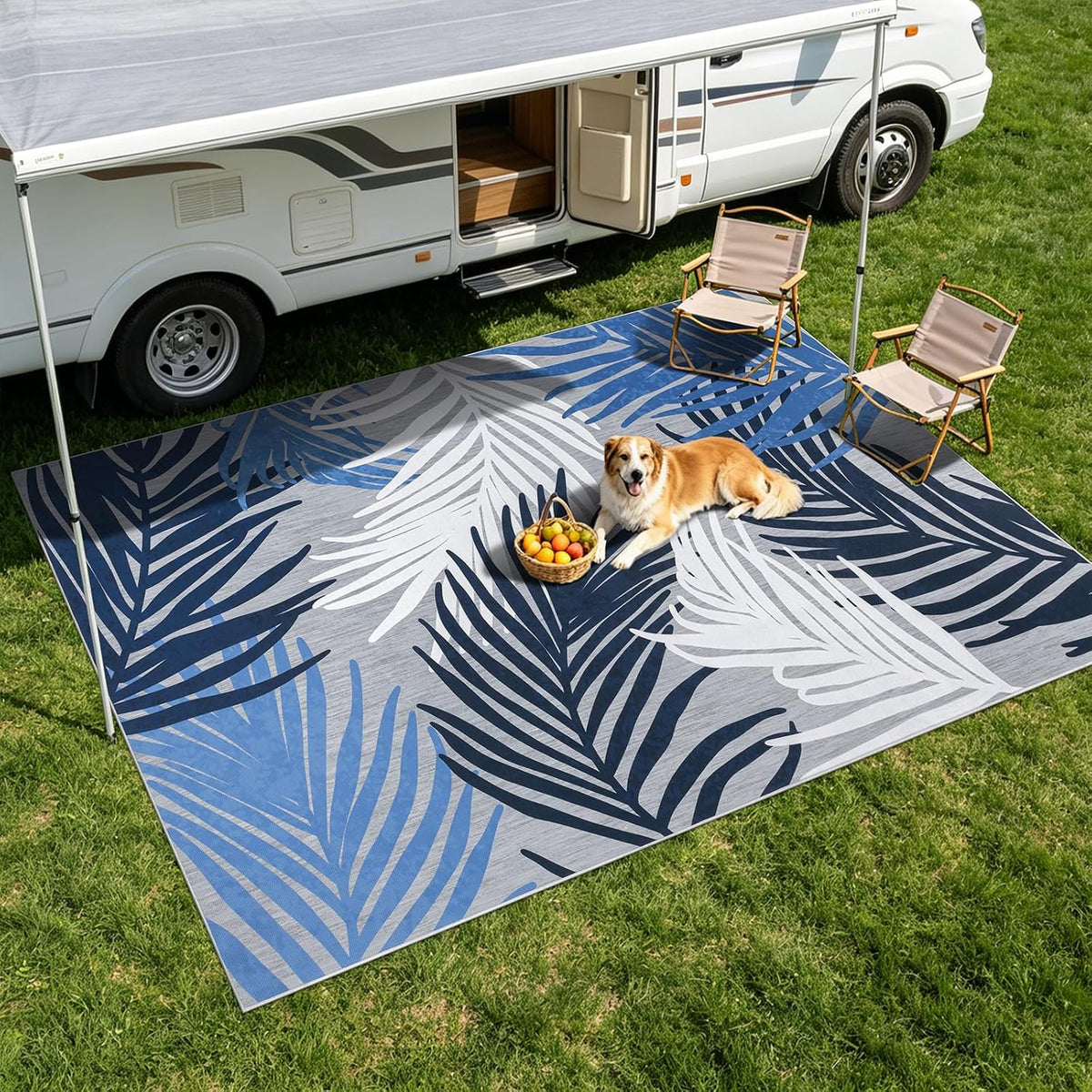 Pauwer Indoor Outdoor Area Rugs 6x9, Washbale Outdoor Patio Rug, Blue White