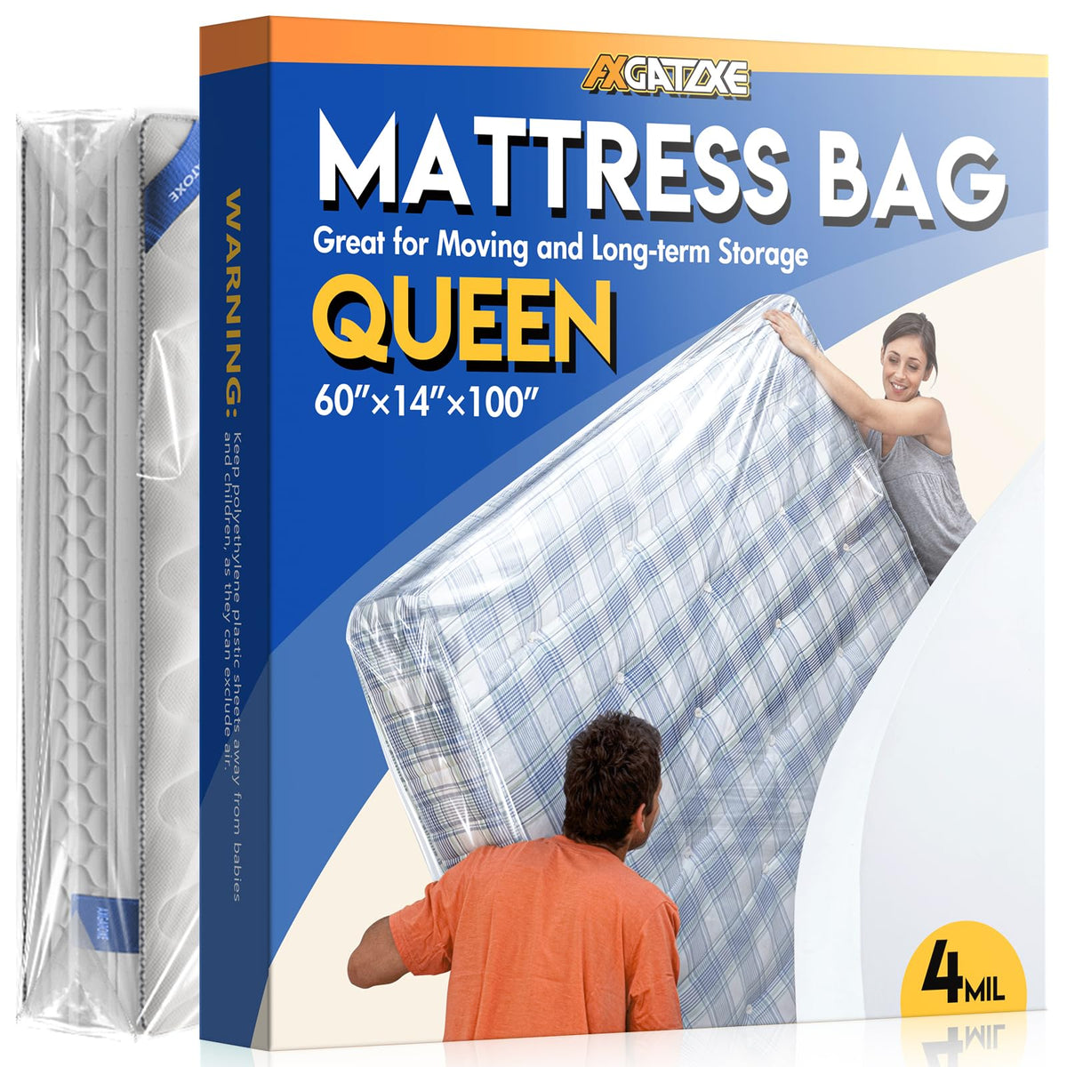 Axgatoxe Plastic Mattress Bag for Moving Storage, King Size (1.5MIL)