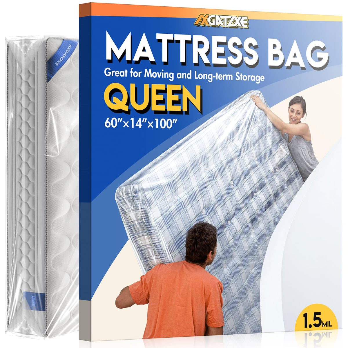 Axgatoxe Plastic Mattress Bag for Moving Storage, King Size (1.5MIL)