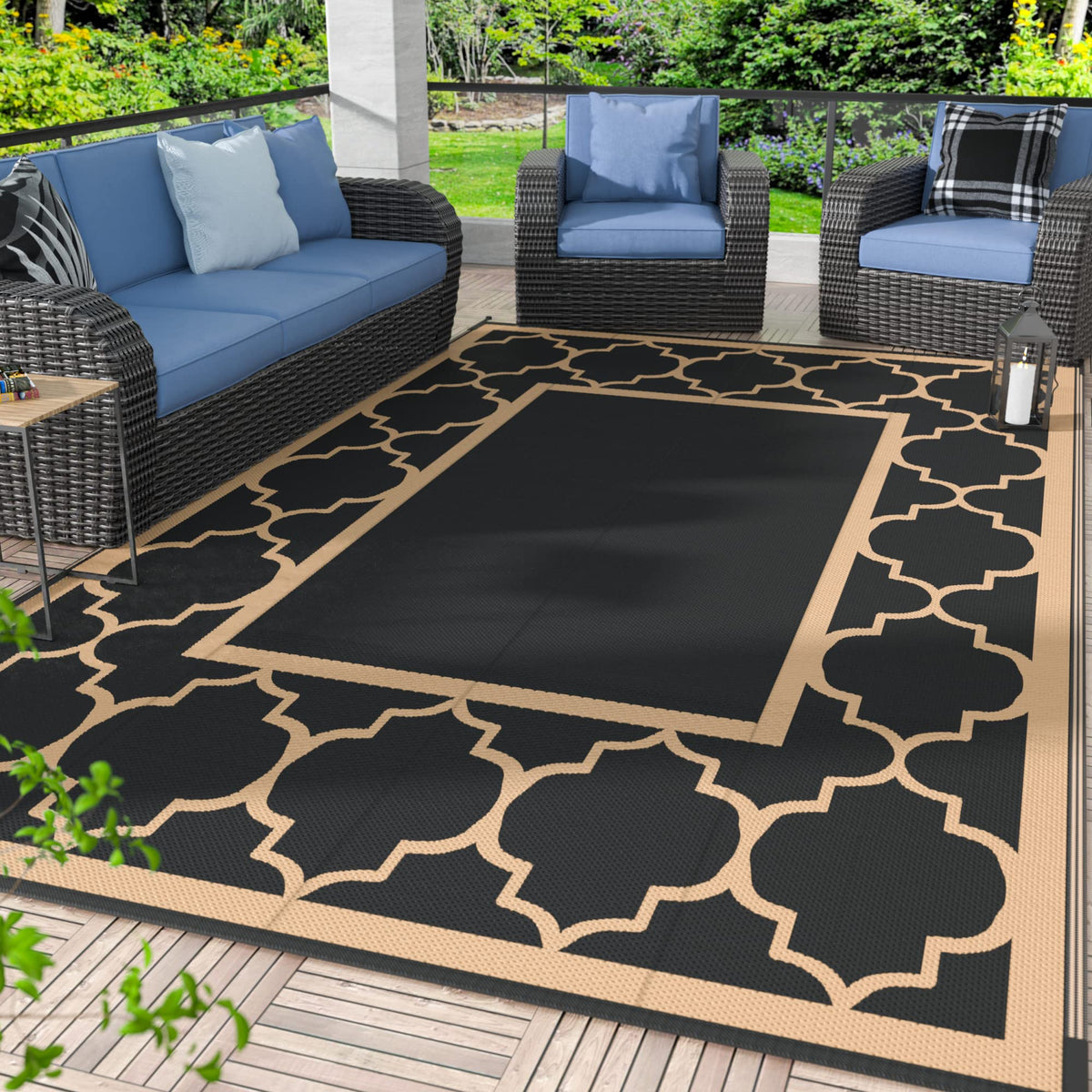 GENIMO Outdoor Rug, Waterproof Plastic Rugs for Patio, 5'x8' Blue White