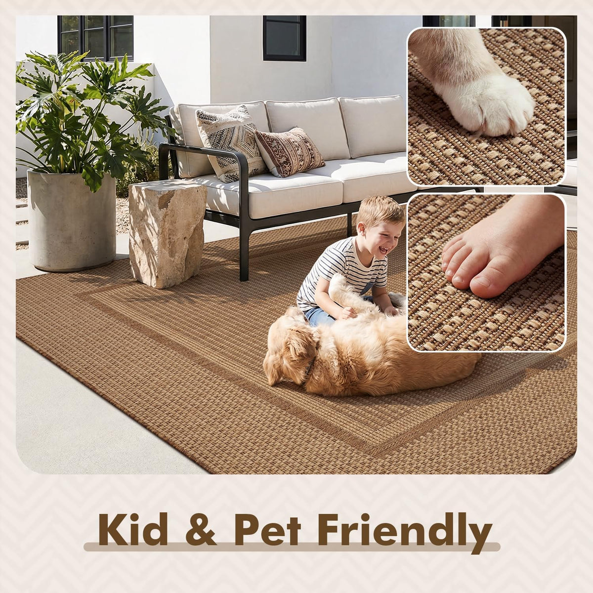 MontVoo-Outdoor Rug-Patio Rug 5x7 ft Polypropylene Indoor Outdoor Rugs Outdoor Carpet for Patio Deck Balcony Porch, Textured Weave, Durable for High Traffic, Fade-Resistant, Modern Neutral Brown