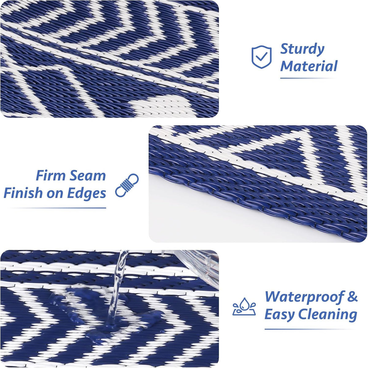 StepLively Outdoor Rug 5x8 ft, Reversible Outdoor Plastic Straw Rugs, Blue