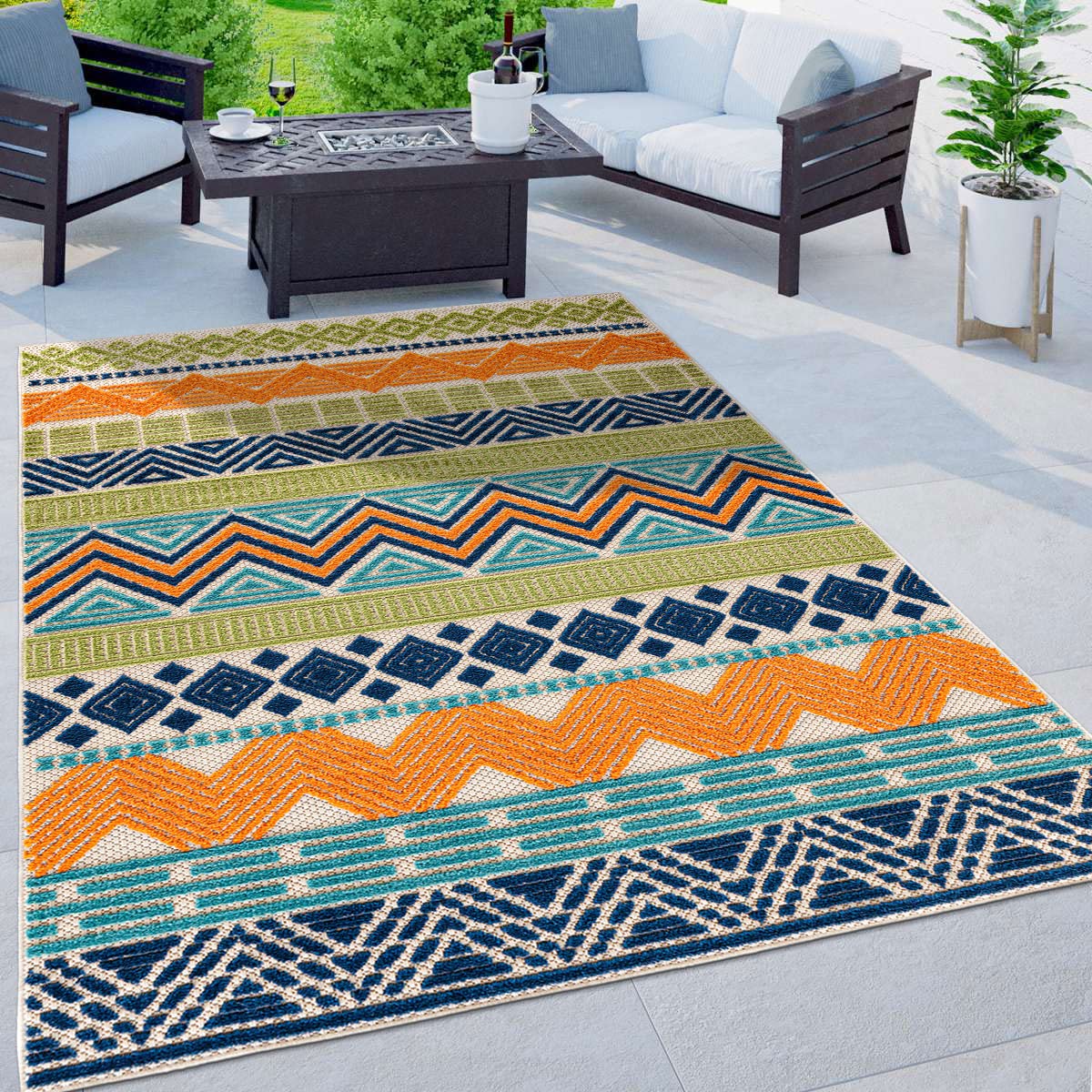 Rugshop Marbella Indoor/Outdoor Contemporary Boho Area Rug Gray 7'10" x 10'