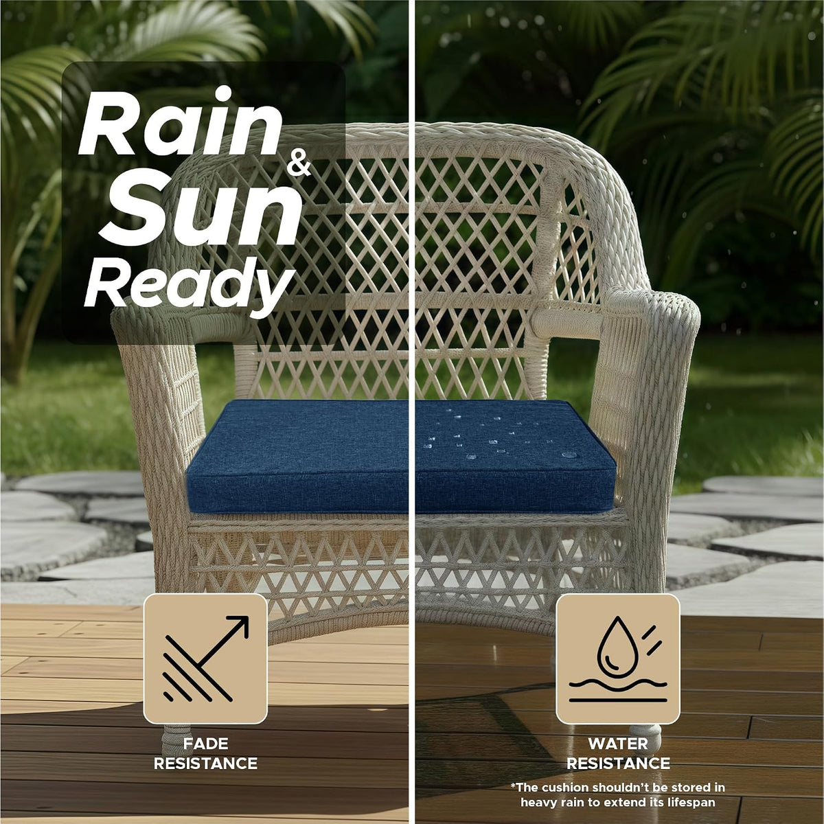 Outdoor Chair Cushions, Set of 4, 19 x 19 Inch, Navy Blue