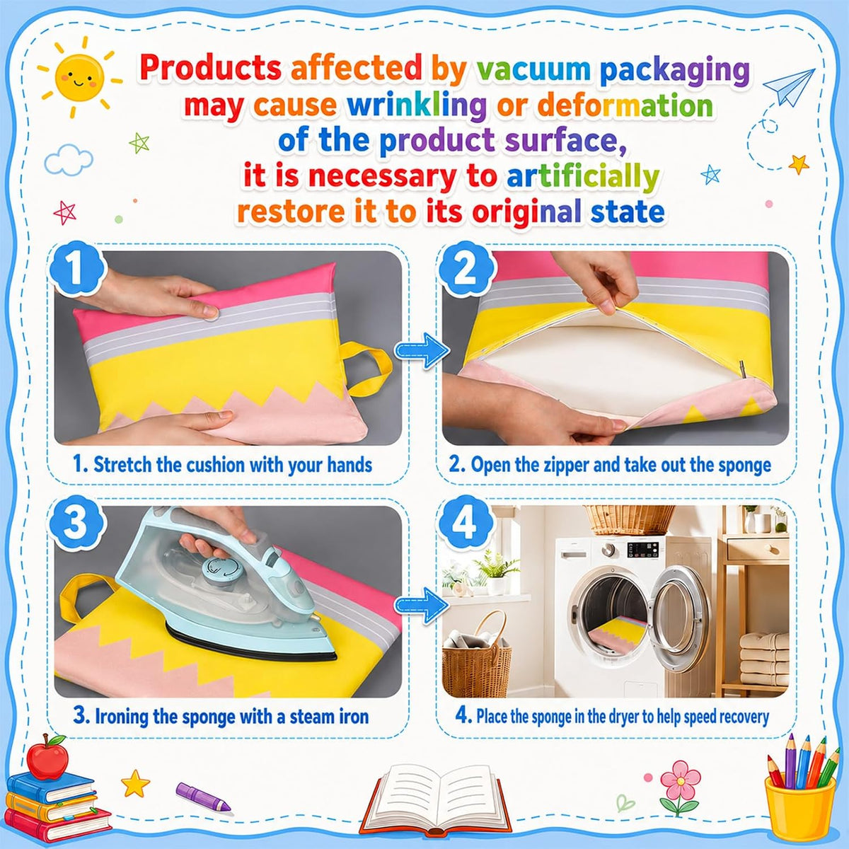 Beeveer 12 Pcs 12'' Floor Cushions with Handle for Kids Classroom Flexible Seating Floor Pillow Waterproof Cushions Seating for Toddlers Daycare Nursery Preschool School Home (Pencil,Yellow)