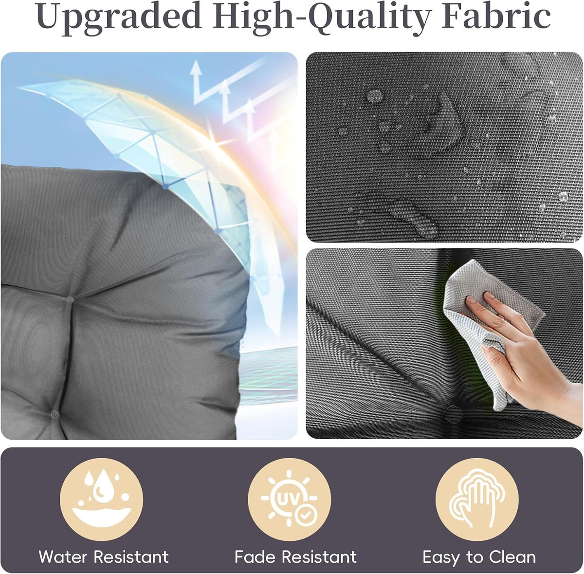 Outdoor Chair Cushions Set of 2 Patio Cushions 19x19x5”Waterproof &Fade Resistent Outdoor Cushion for Patio Furniture, Foam Filled Replacement Outdoors Seat Cushion for Dining Chairs, Gray