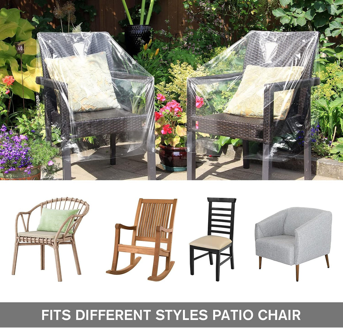 Tudomro 4 Pcs Outdoor Clear Plastic Chair Covers Waterproof Dust Proof