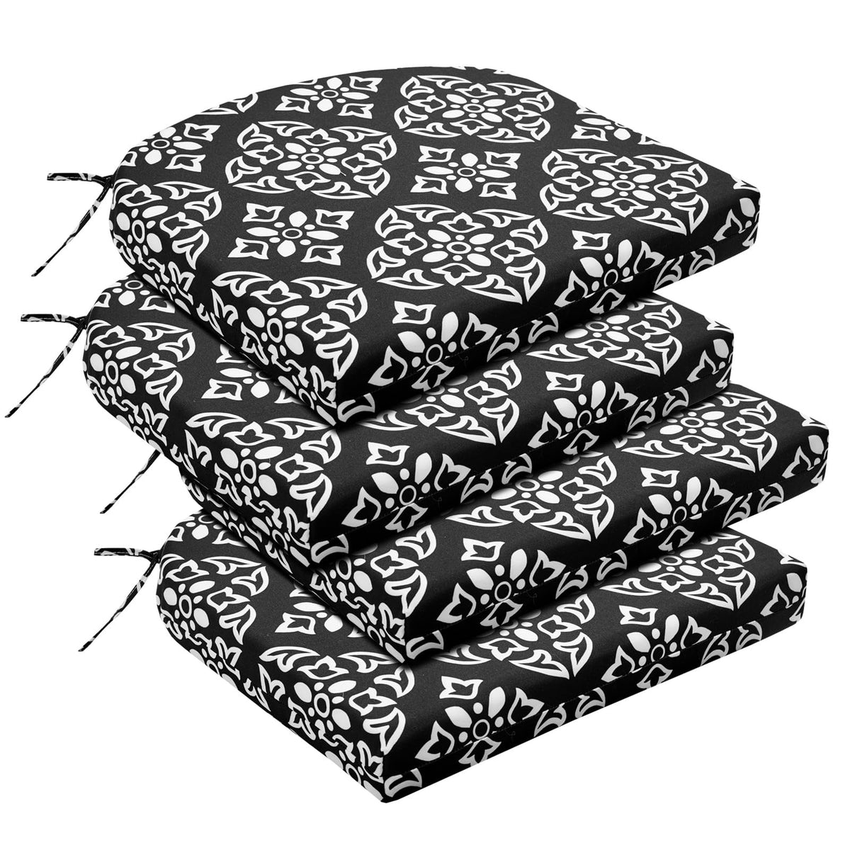 Basic Beyond Outdoor Chair Cushions Set of 4, Outdoor Cushions for Patio Furniture, Water Resistant Patio Chair Cushions with 2 Ties, 17x16x2, Black