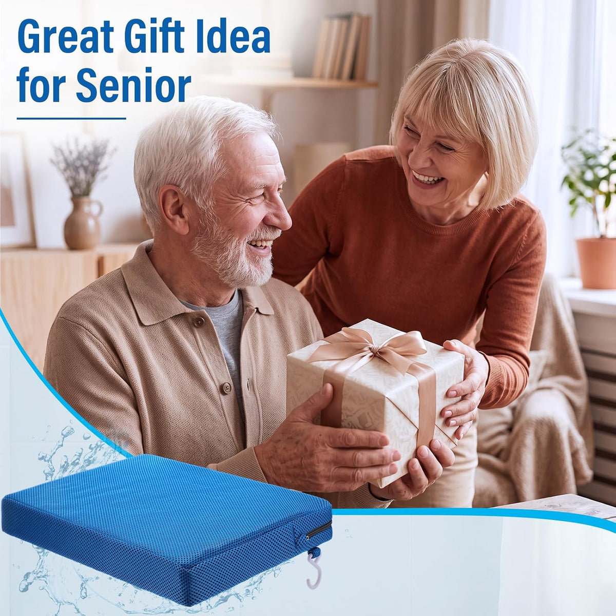 Leinuosen 2 Pcs Shower Seat Cushion with Non Slip Silicone Bottom 4d Mesh Pad Waterproof Shower Chair Cushion Bathtub Pad Bath Pillow Seat Mat Washable Fast Drying for Elderly Disabled(Blue)