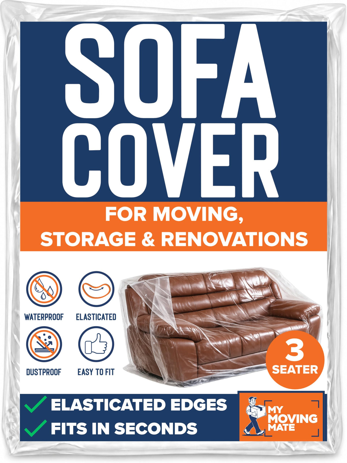 Sofa Cover for Moving and Storage - Heavy Duty Furniture Protector Sofa Bags - Large 3 Seater Dust Covers for Couches and Sofas