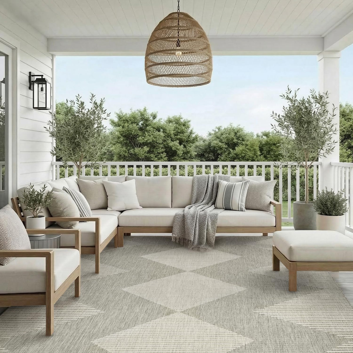 MontVoo-Outdoor Rug Carpet Patio Rug 4x6 ft Polypropylene Indoor Outdoor Rugs for Patio Deck Balcony Porch, Textured Weave, Durable for High Traffic, Fade-Resistant, Boho Geometric Neutral Brown