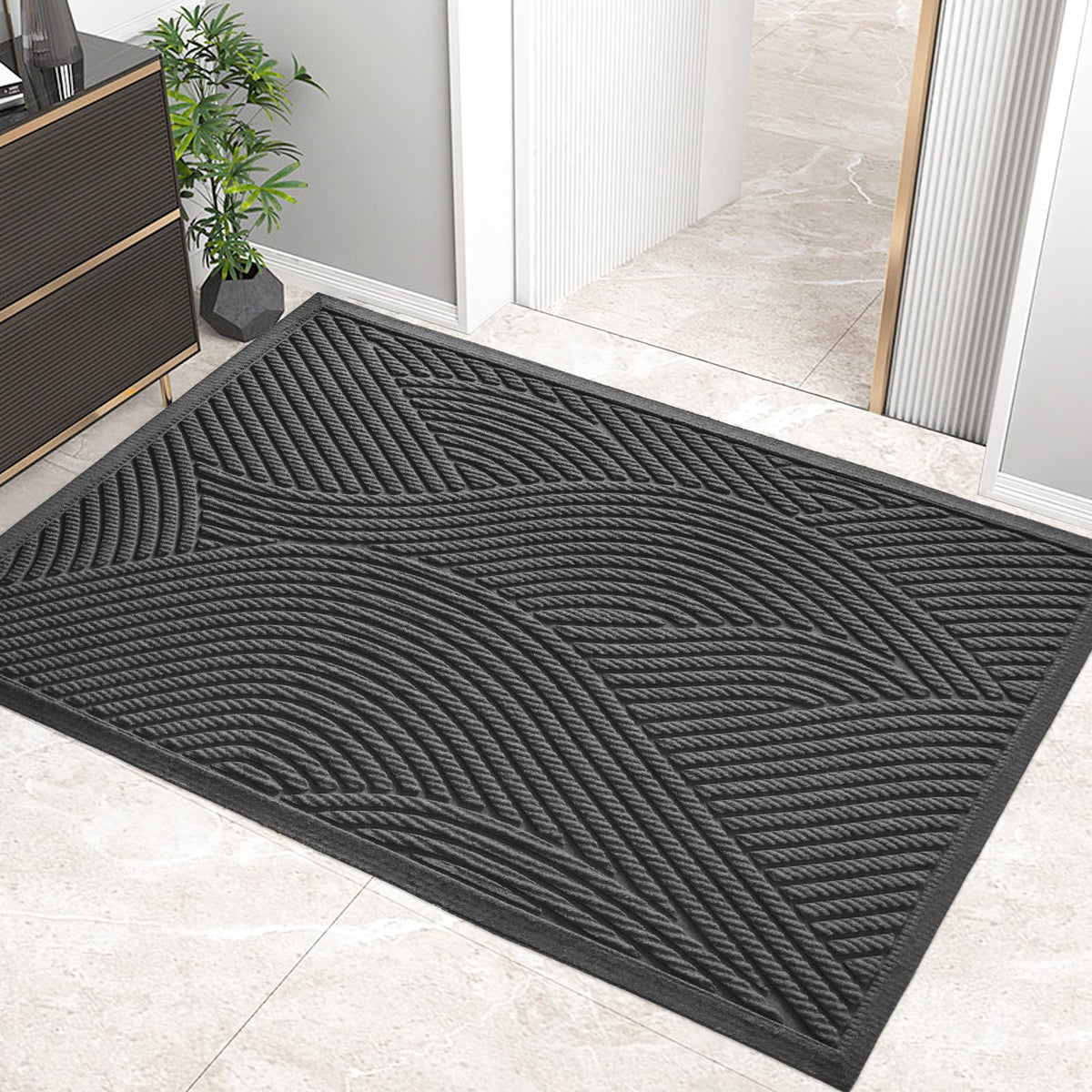HIYARD Sturdy Front Door Mat, Absorbent Muddy Dirt Resist Welcome Door Mats Outdoor Indoor, Stain and Fade Resistant, Non-Slip Backing Entry Mat Low Profile Doormat for Entryway, 36×24, Beige