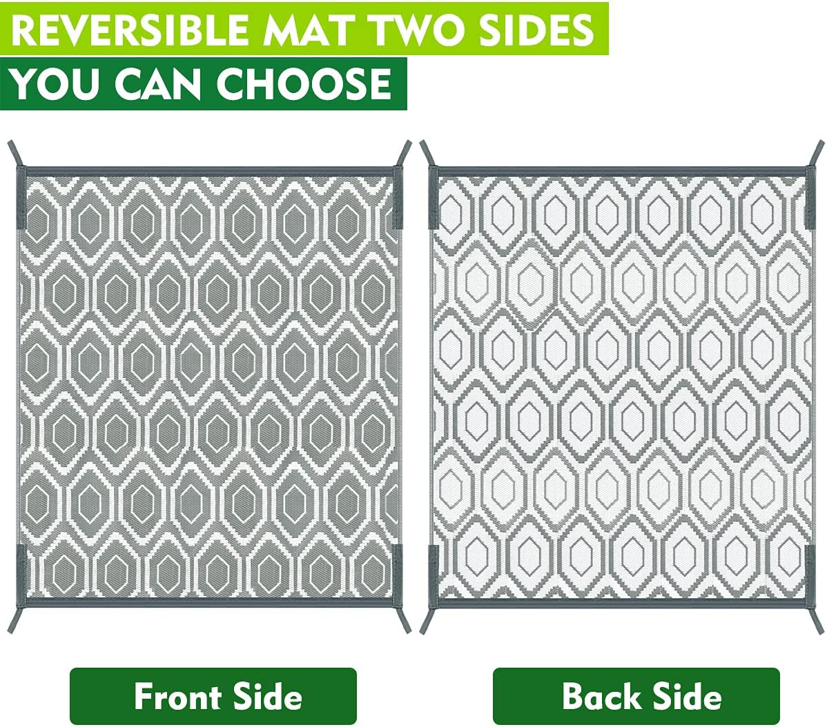 fifame 9x18 Outdoor Rug, Plastic Woven Patio Mat, Waterproof RV Camping Rug