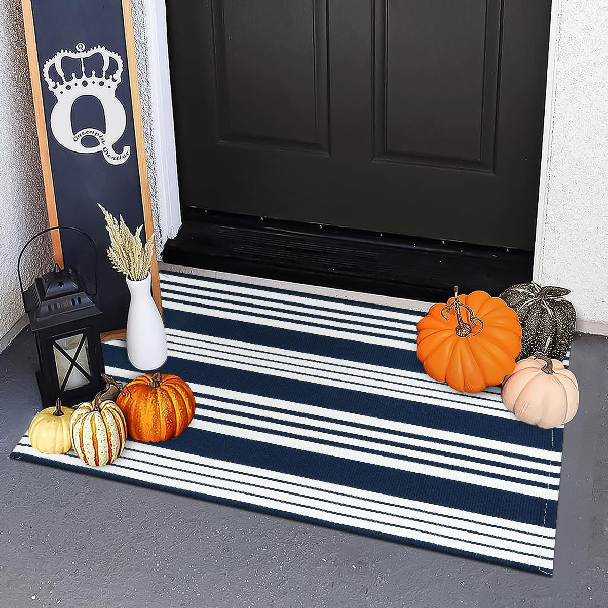 OJIA Outdoor Rug 3'x5', Black and Tan Patio Rugs Fall Door Mat Outside