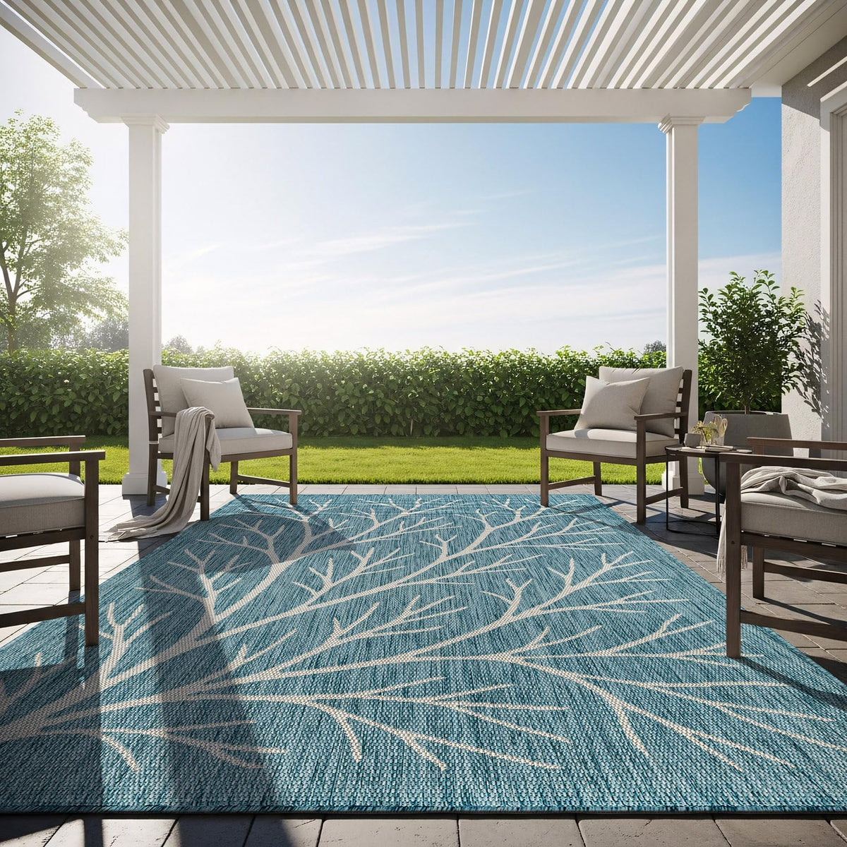 Washable Indoor Outdoor Rug 9x12 Weather Resistant Area Rugs Modern Solid for Porch Deck Balcony Backyard Patio Outside Carpet (9 X 12 Aqua Blue)