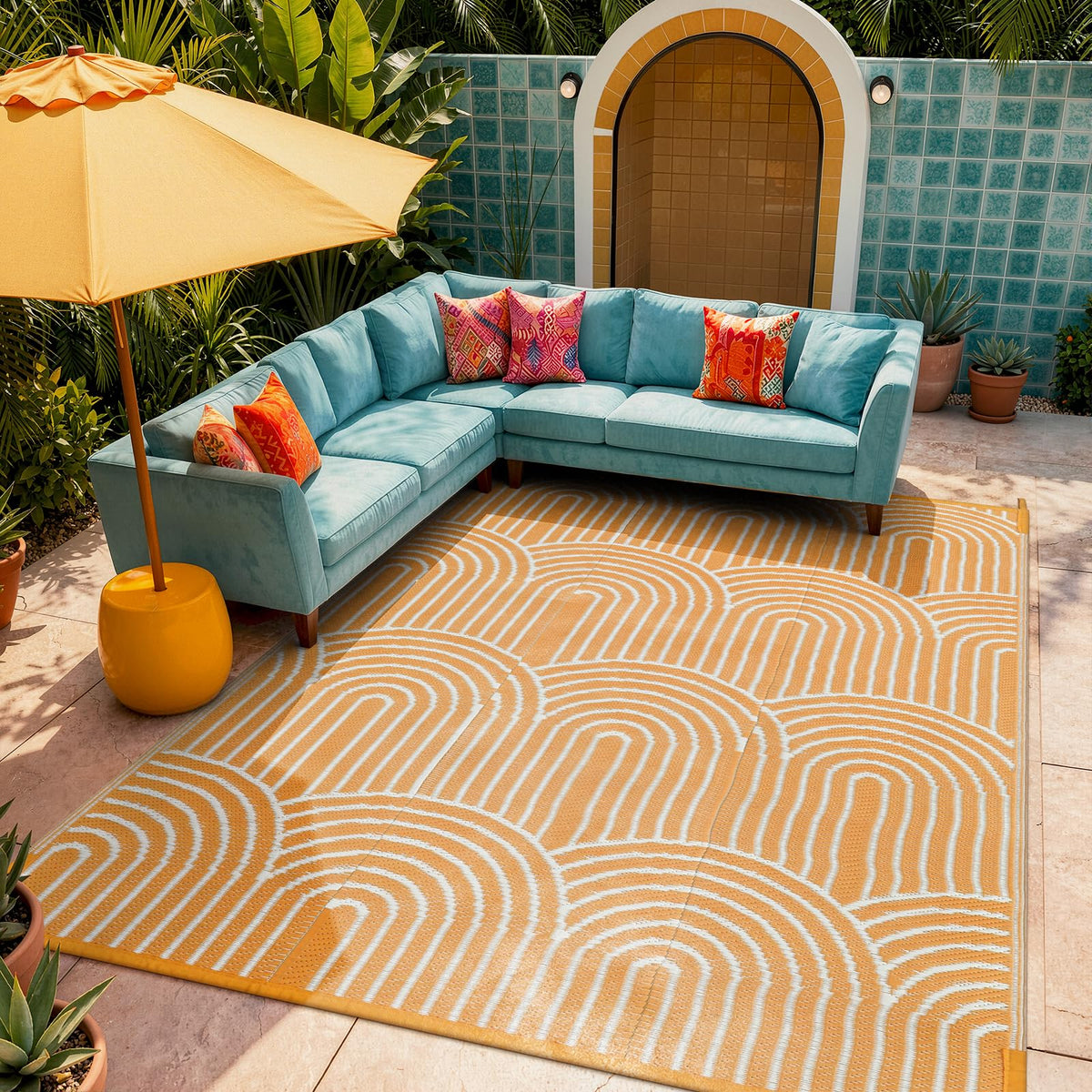 Lahome Extra Large Outdoor Rug 8x10 Patio Waterproof,Reversible Camping Rug