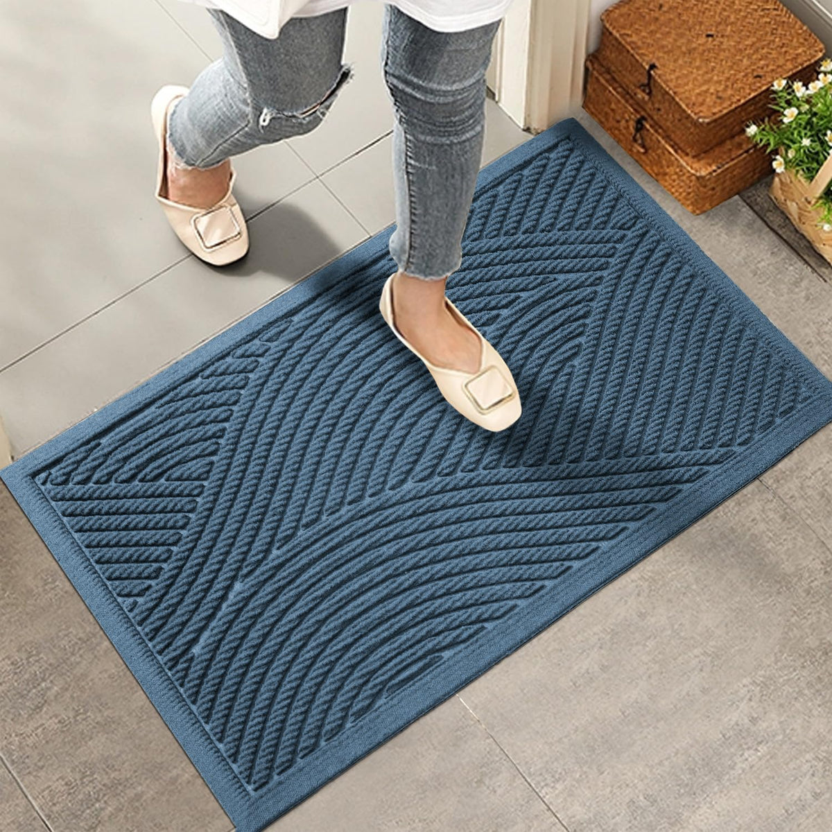 HIYARD Sturdy Front Door Mat, Absorbent Muddy Dirt Resist Welcome Door Mats Outdoor Indoor, Stain and Fade Resistant, Non-Slip Backing Entry Mat Low Profile Doormat for Entryway, 36×24, Beige