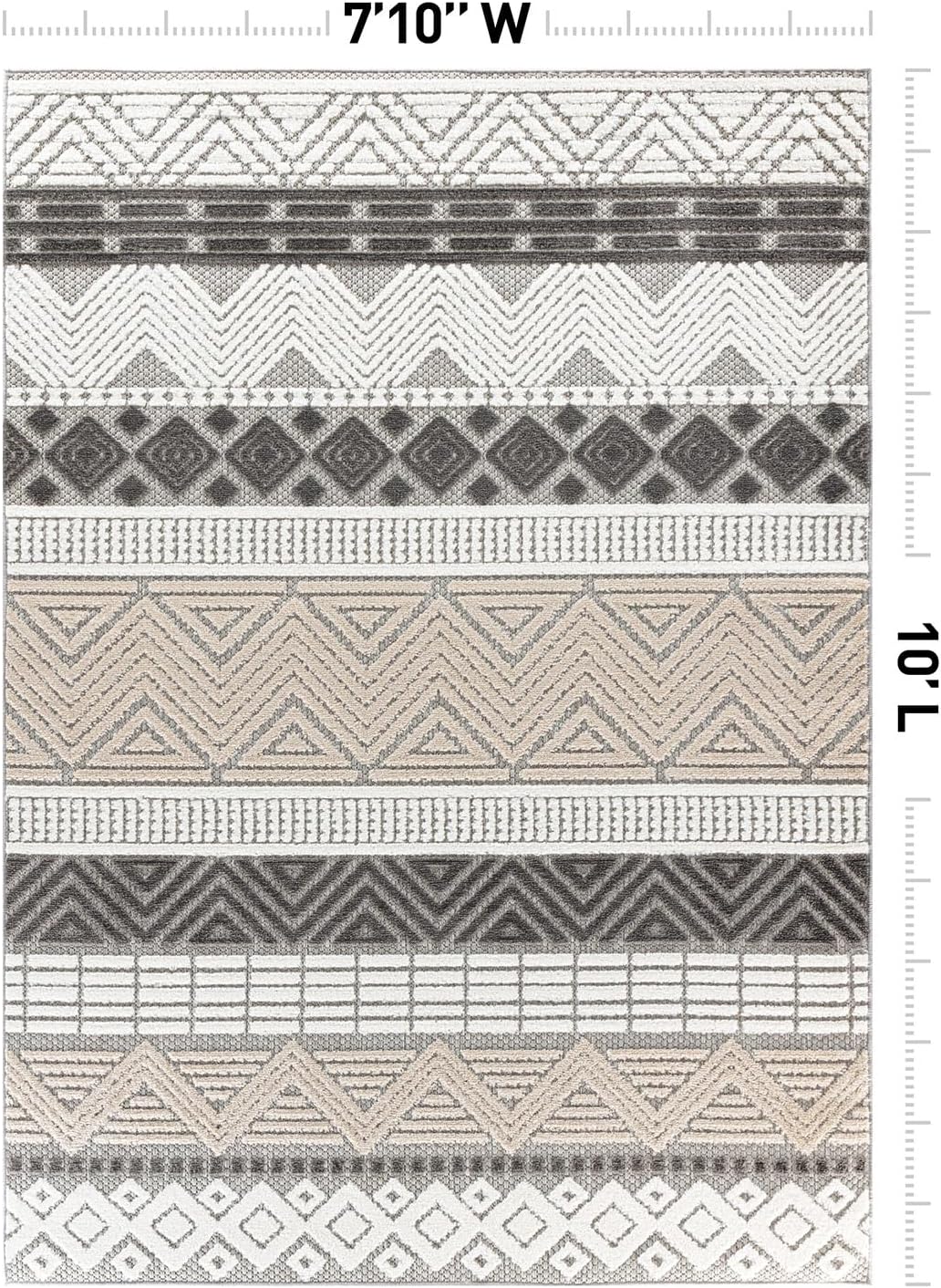 Rugshop Marbella Indoor/Outdoor Contemporary Boho Area Rug Gray 7'10" x 10'