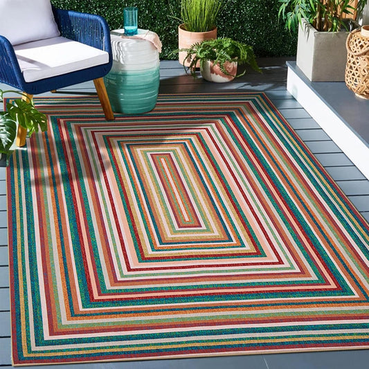 Multicolor Washable Indoor Outdoor Rug 4' x 6' for Patio, Deck, Porch