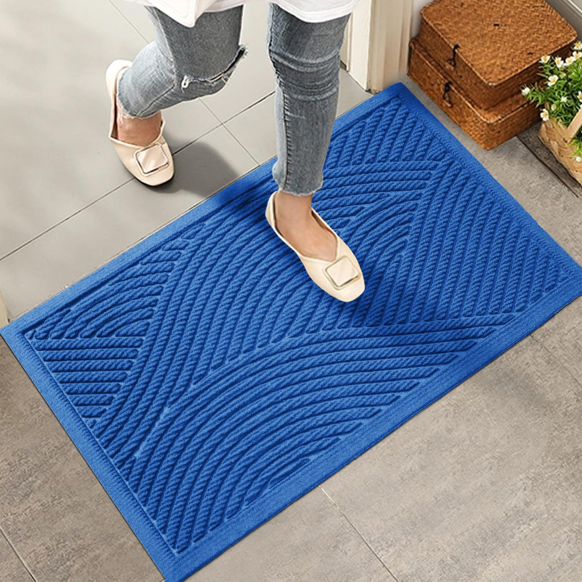 HIYARD Sturdy Front Door Mat, Absorbent Muddy Dirt Resist Welcome Door Mats Outdoor Indoor, Stain and Fade Resistant, Non-Slip Backing Entry Mat Low Profile Doormat for Entryway, 36×24, Beige