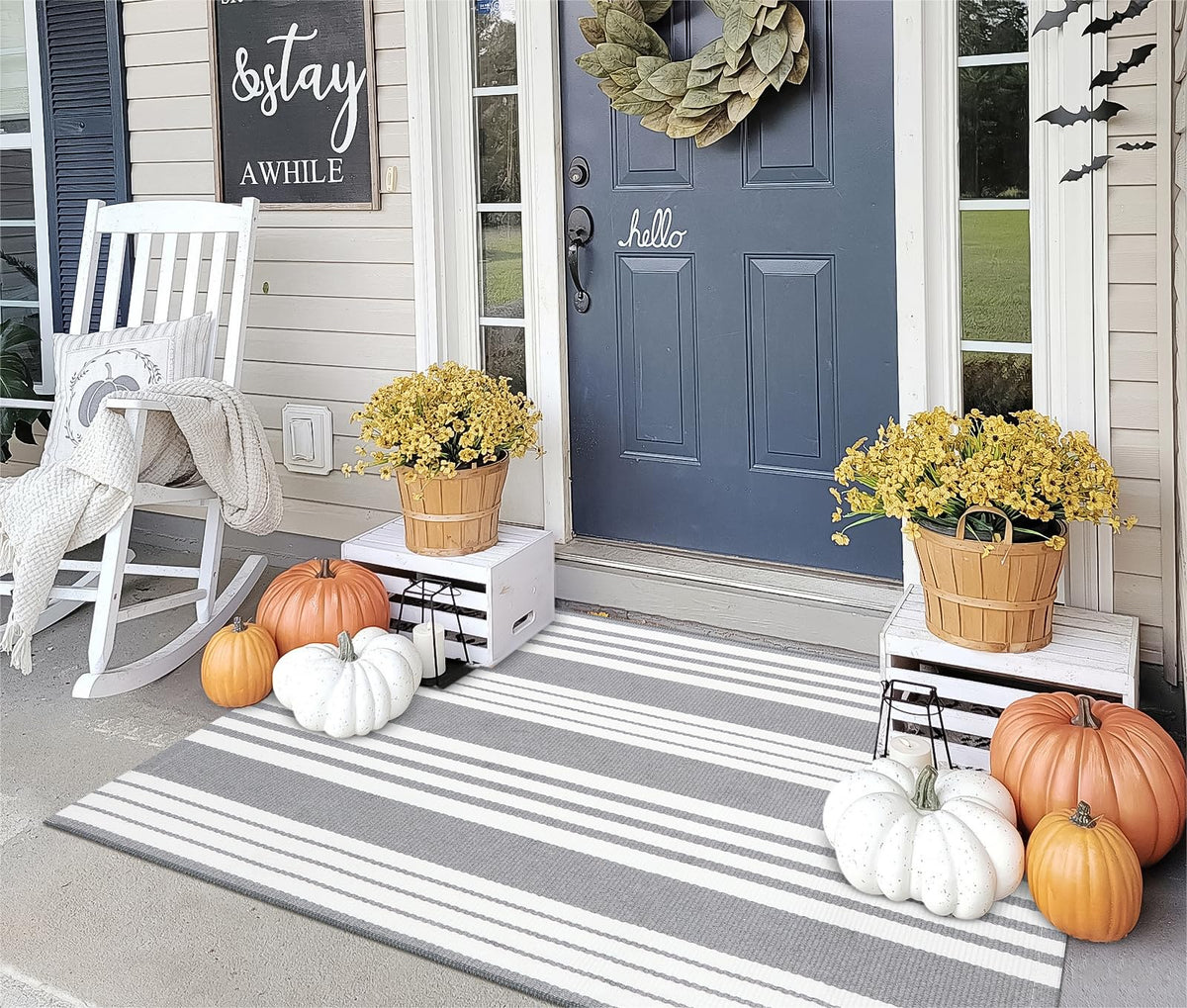 OJIA Outdoor Rug 3'x5', Black and Tan Patio Rugs Fall Door Mat Outside