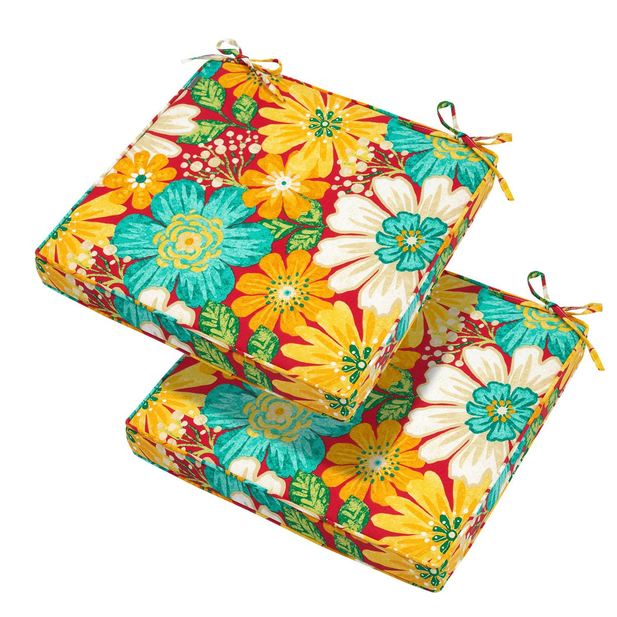 Magpie Fabrics Indoor Outdoor Waterproof Square Chair Cushion, 18" x 18" x 2.5", 2 Pack, Water Resistant Seat Cushions, for Patio Garden Office, Phoenix Red Orange