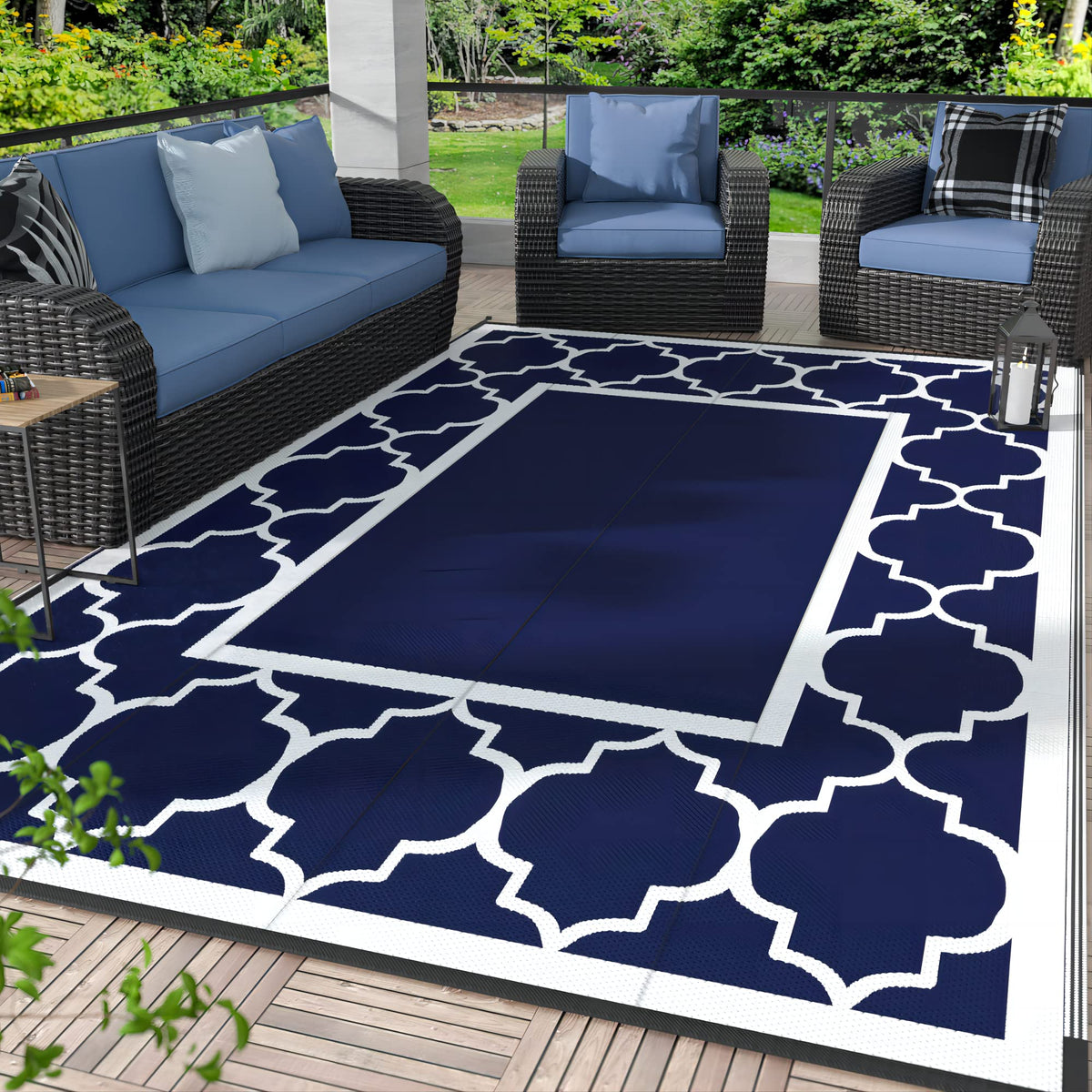 GENIMO Outdoor Rug, Waterproof Plastic Rugs for Patio, 5'x8' Blue White