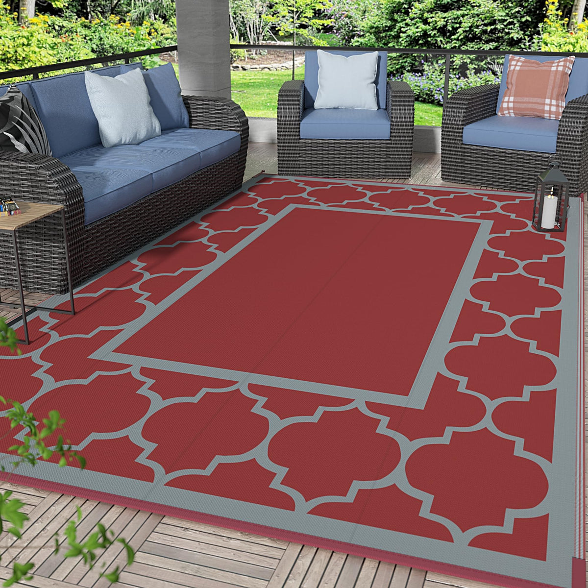 GENIMO Outdoor Rug, Waterproof Plastic Rugs for Patio, 5'x8' Blue White
