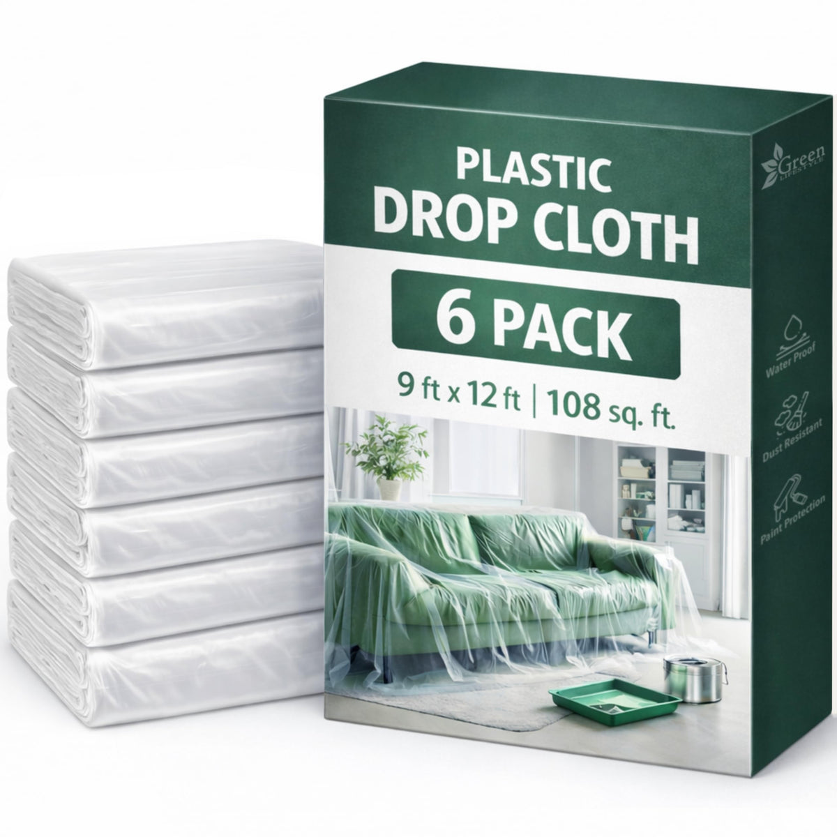 GREEN LIFESTYLE All Purpose Canvas Drop Cloths - Drop Cloth for Painting, Floor Cover, Heavy Duty Protection for Furniture & Surfaces, Reusable Painters Canvas Tarp for Renovation & Home (4x12)