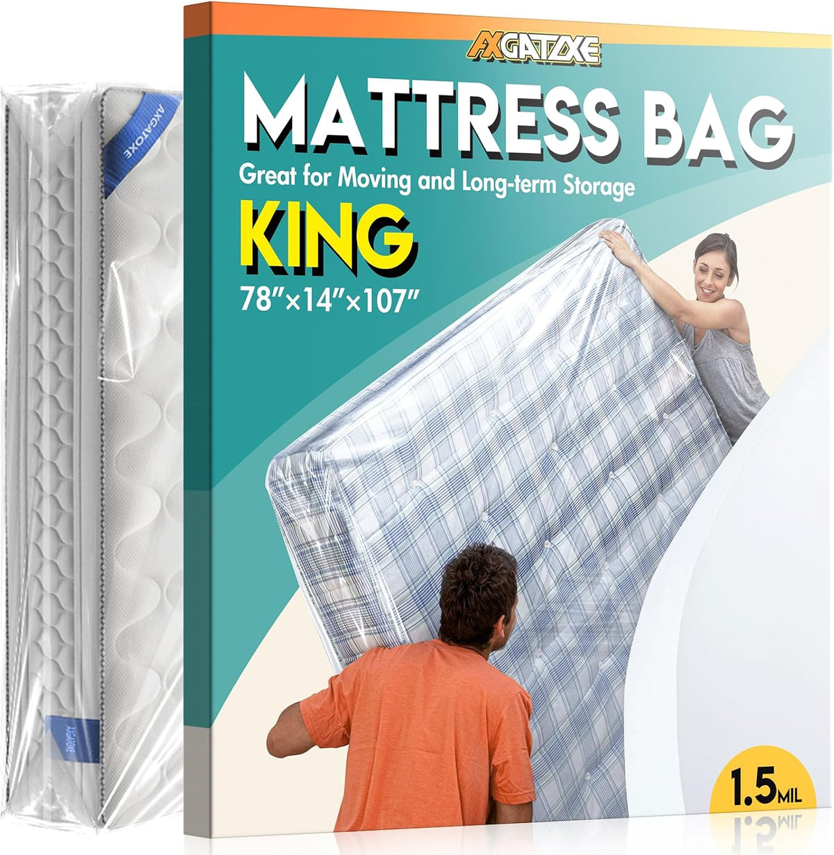 Axgatoxe Plastic Mattress Bag for Moving Storage, King Size (1.5MIL)