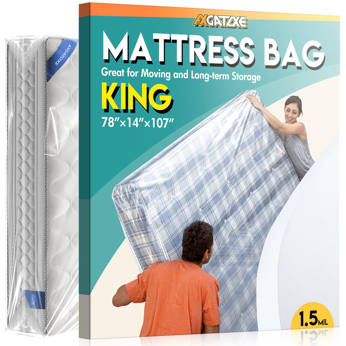 Axgatoxe Plastic Mattress Bag for Moving Storage, King Size (1.5MIL)
