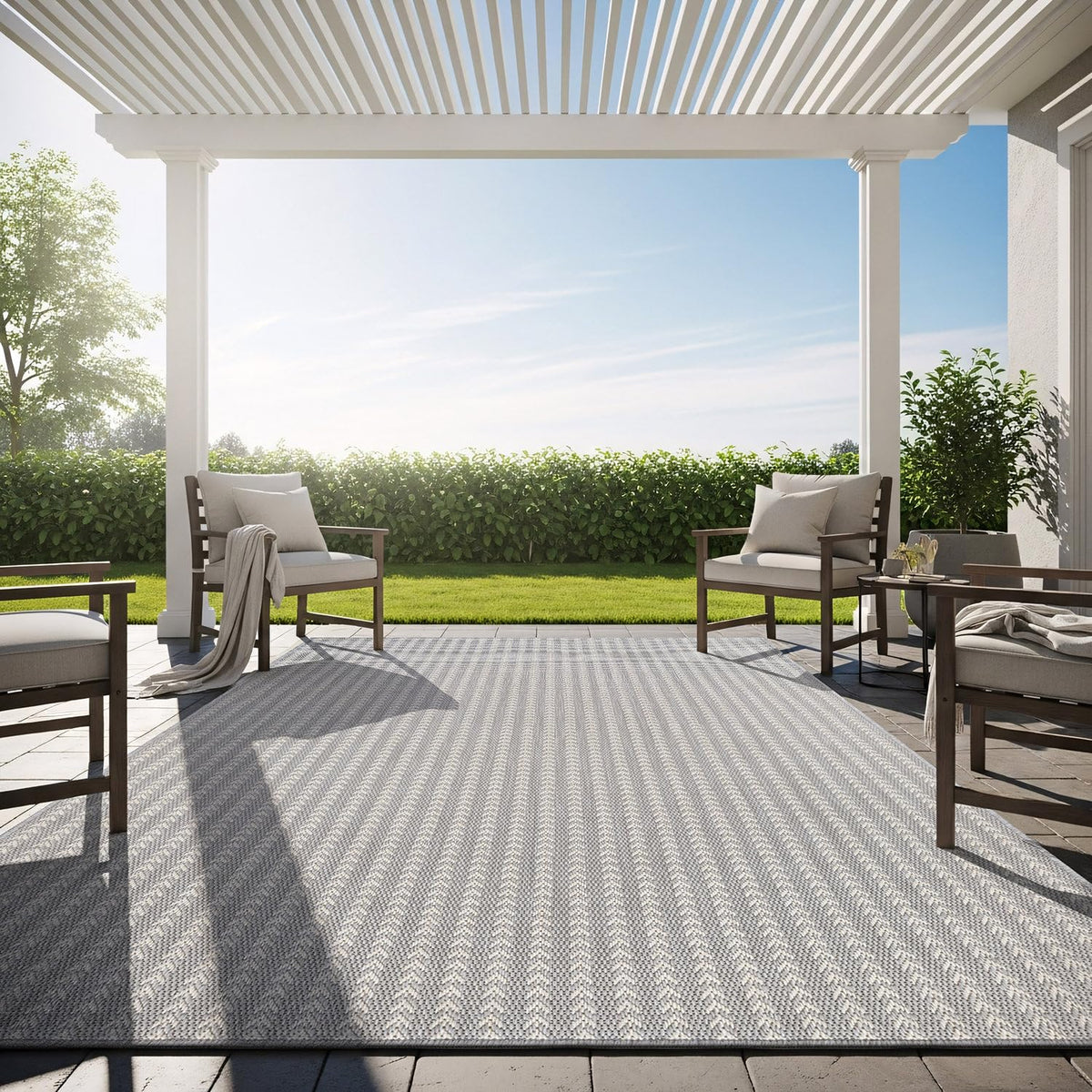Washable Outdoor Rug 8x10 Modern Area Rugs Outdoor Carpets Bordered Pattern Non Shedding Waterproof Easy Clean Patio Deck Porch Living Room Bedroom Garden RV (8 X 10 Blue)