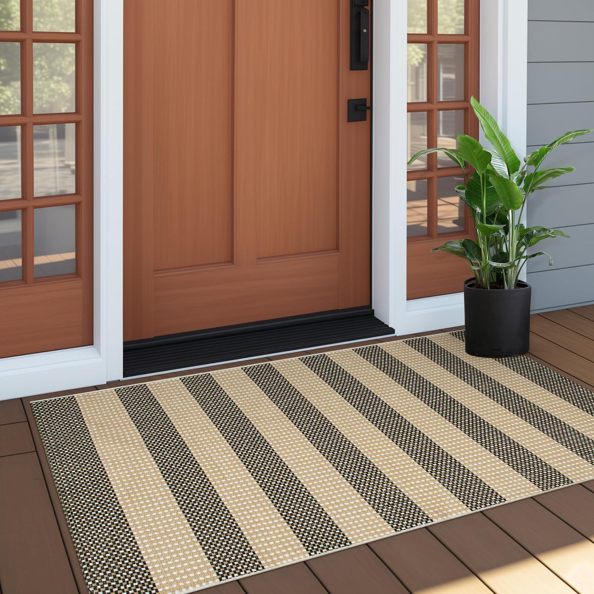 OJIA Washable Area Rug 4'x6', Striped Indoor Outdoor Rugs Patio Camping Rug