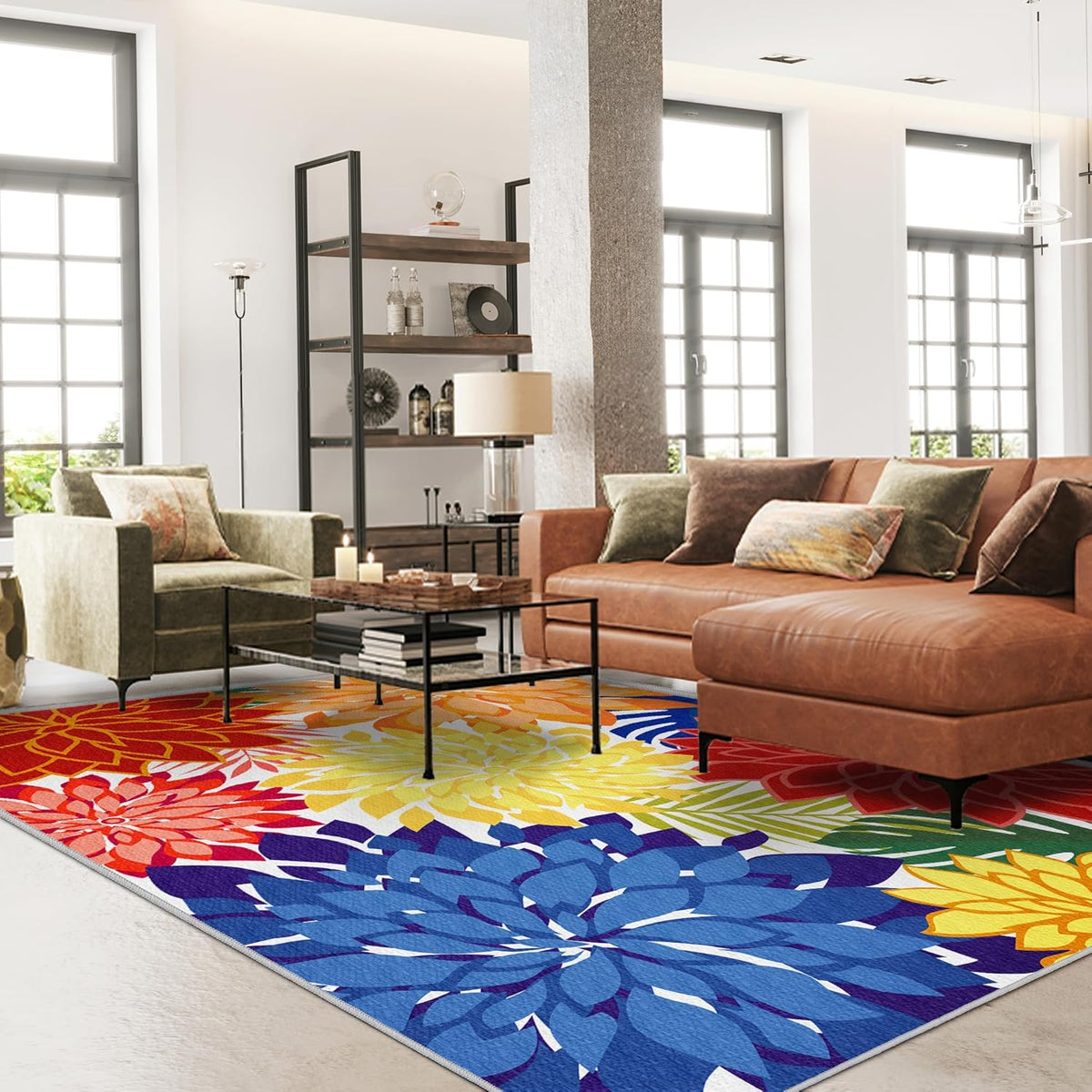 Arenarug Outdoor Rug Waterproof, Washable Patio Rug for Deck, 5x8, Colorful