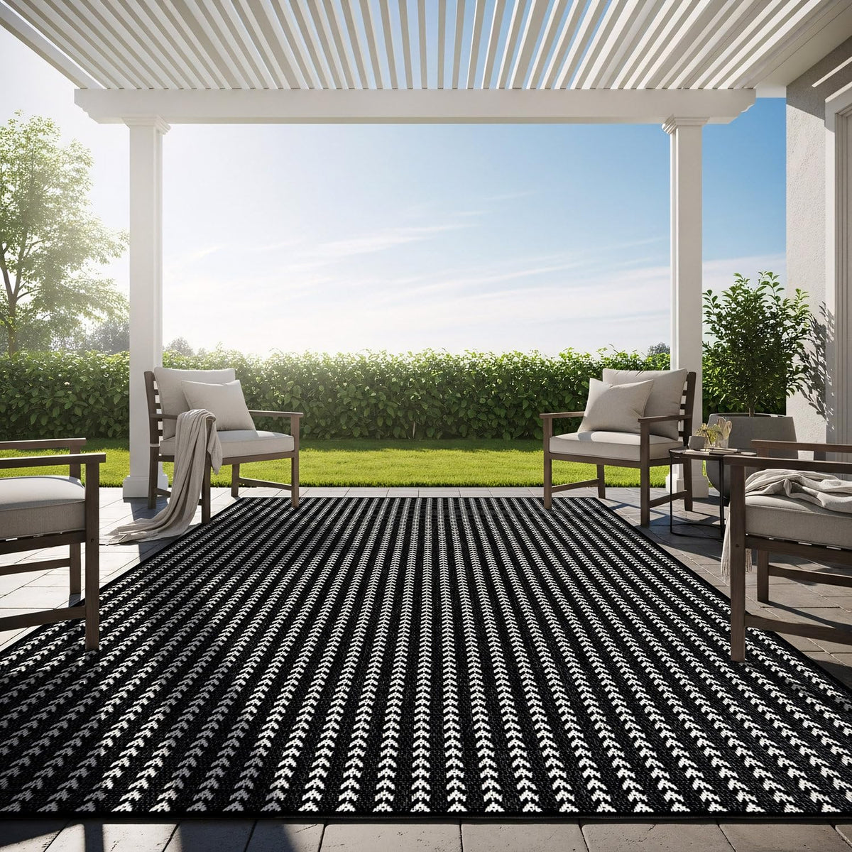 Washable Outdoor Rug 8x10 Modern Area Rugs Outdoor Carpets Bordered Pattern Non Shedding Waterproof Easy Clean Patio Deck Porch Living Room Bedroom Garden RV (8 X 10 Blue)
