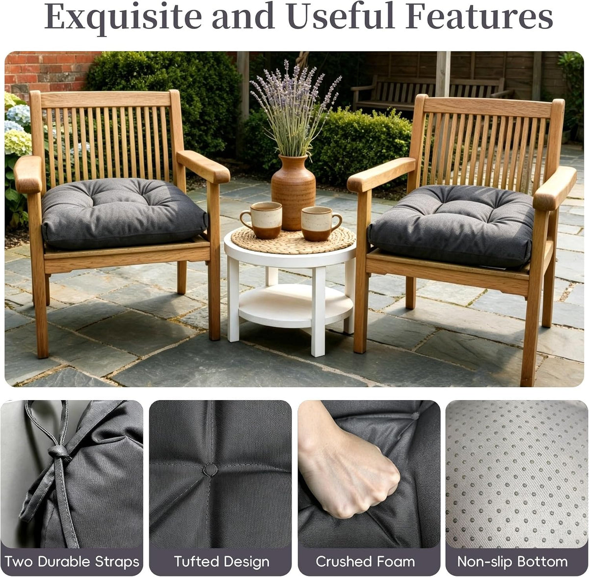 Outdoor Chair Cushions Set of 2 Patio Cushions 19x19x5”Waterproof &Fade Resistent Outdoor Cushion for Patio Furniture, Foam Filled Replacement Outdoors Seat Cushion for Dining Chairs, Gray