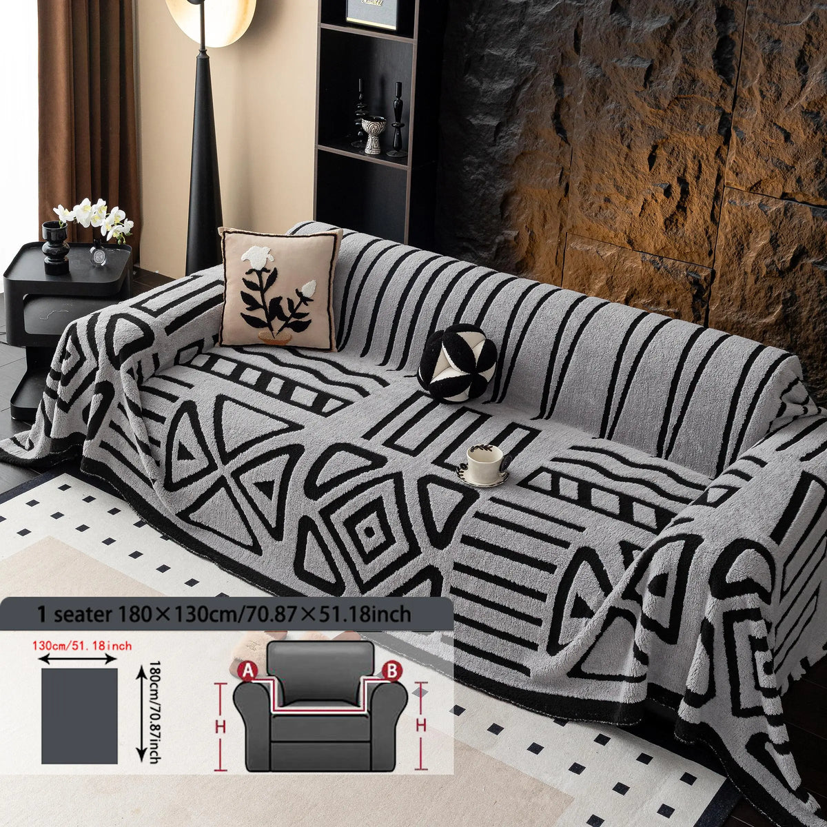 Geometric Pattern Sofa Cover, 1 Count Soft Dustproof Slipcover For Sofa, Soft Sofa Protector to Protect Couches in Living Room & Office, Couch Covers, Home Decor #GLOBAL PICKS
