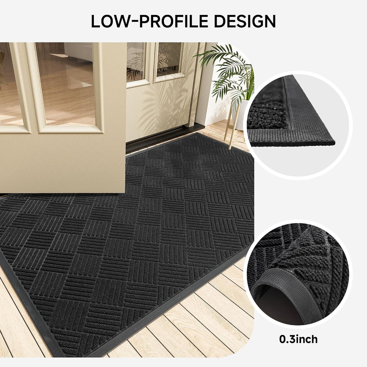 100pointONE Front Door Mat, Heavy Duty Indoor Outdoor Doormat, 60" x 36" Low Profile Outdoor Mats for Home Entrance, Stain and Fade Resistant Welcome Mat Ideal for High Traffic Area, Diamond Black