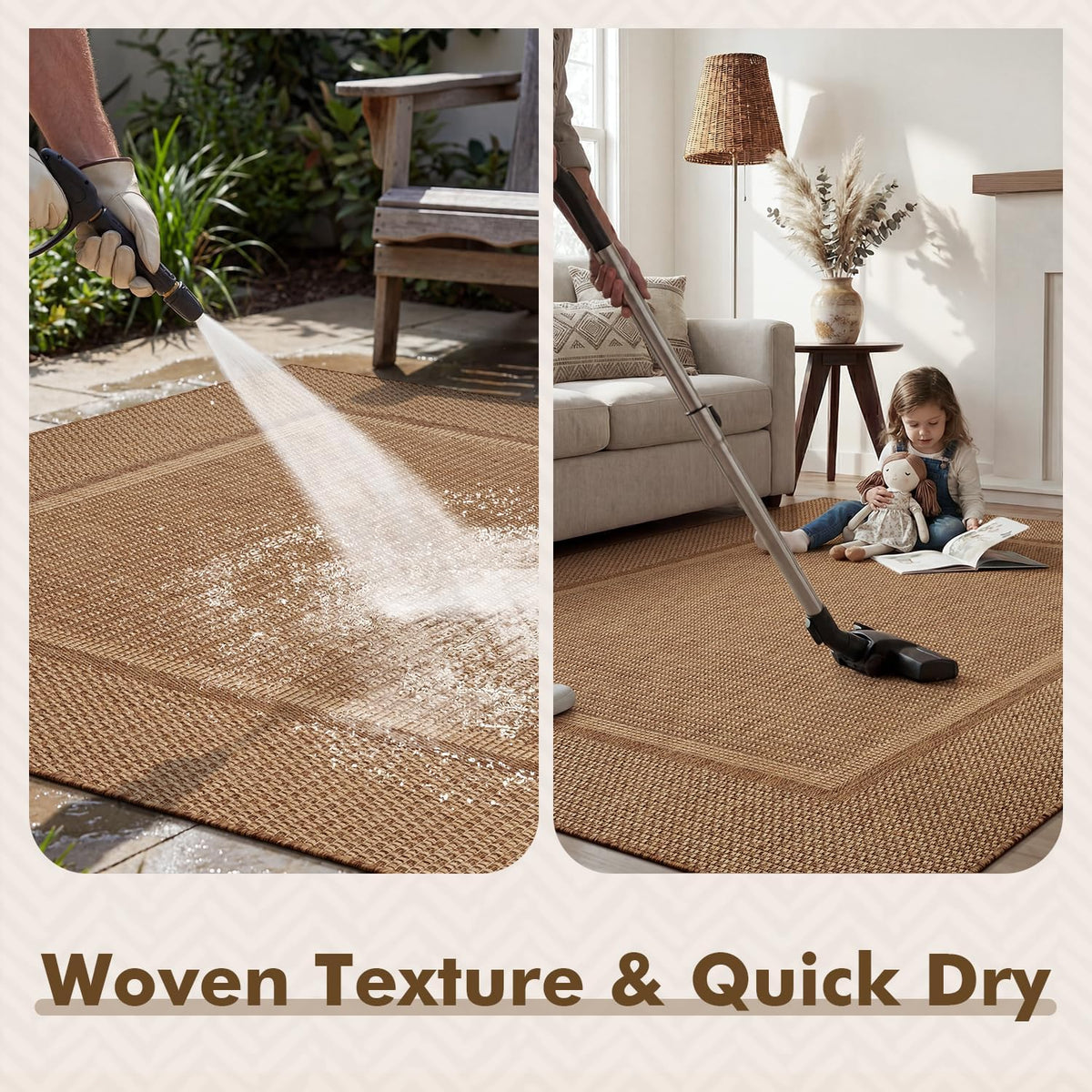 MontVoo-Outdoor Rug-Patio Rug 5x7 ft Polypropylene Indoor Outdoor Rugs Outdoor Carpet for Patio Deck Balcony Porch, Textured Weave, Durable for High Traffic, Fade-Resistant, Modern Neutral Brown