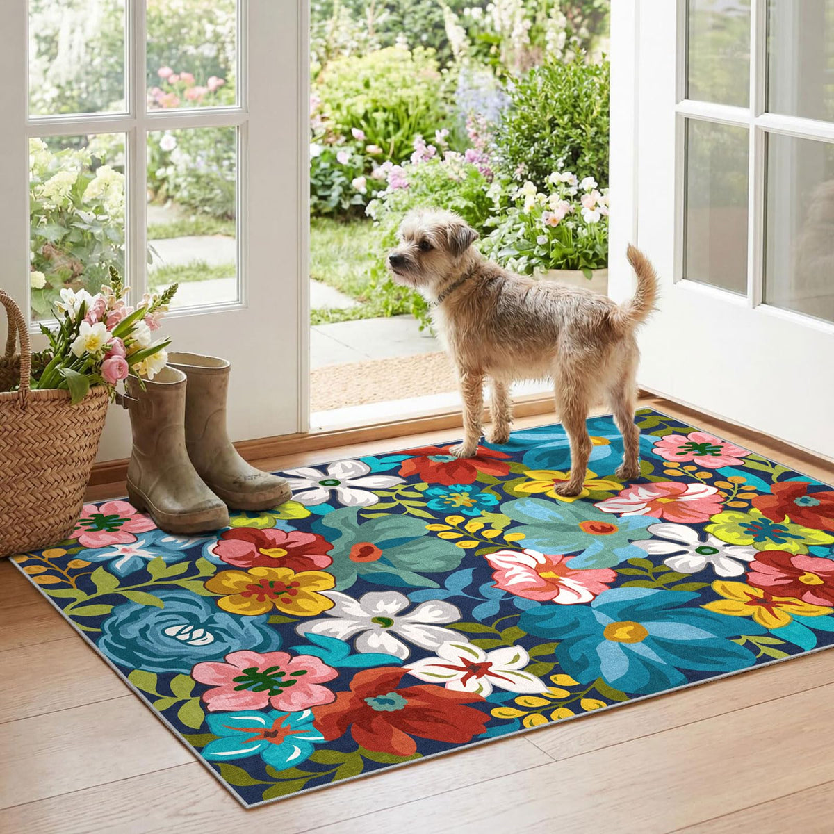 Floral Outdoor Rugs, 28"x43" Front Door Mat Indoor Outside Entrance