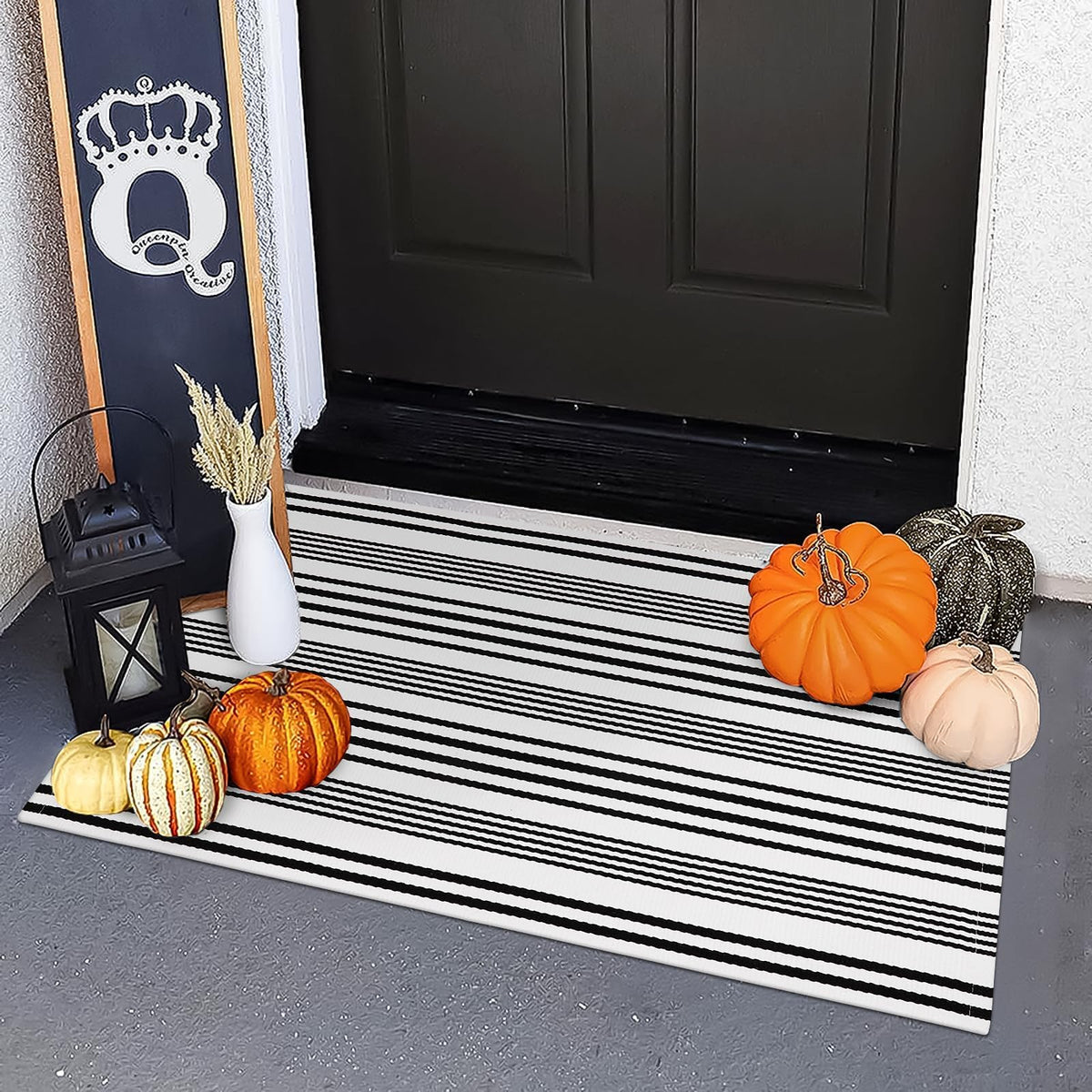 OJIA Outdoor Rug 3'x5', Black and Tan Patio Rugs Fall Door Mat Outside