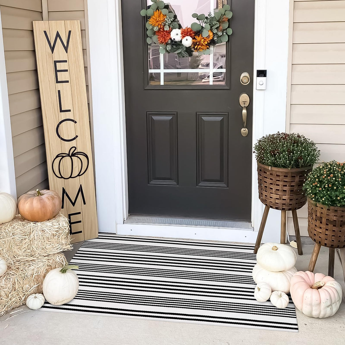 OJIA Outdoor Rug 3'x5', Black and Tan Patio Rugs Fall Door Mat Outside