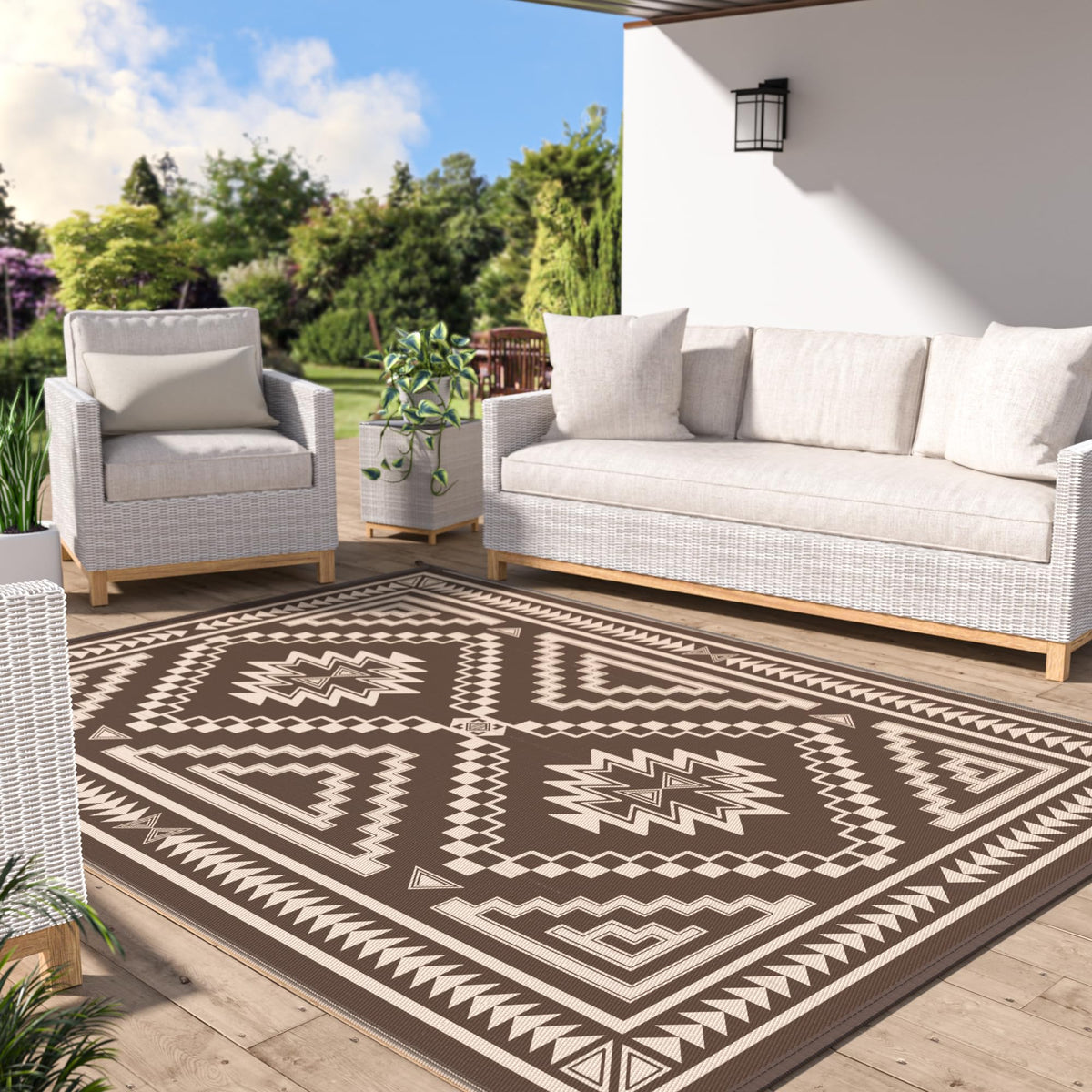 GENIMO Outdoor Rug, Waterproof Plastic Rugs for Patio, 5'x8' Black Grey