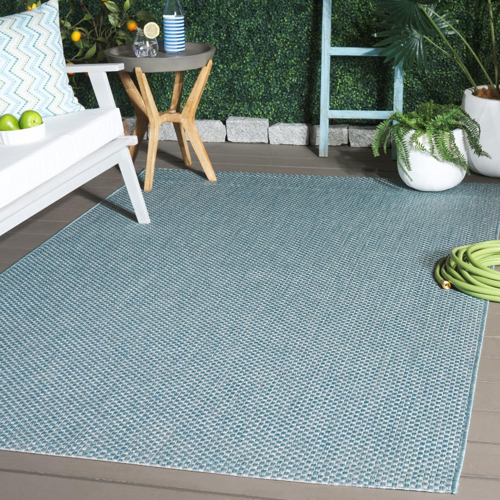 SAFAVIEH Washable Rug Outdoor Courtyard Collection - 8' x 10', Natural & Cream, Non-Shedding & Easy Cleaning, Ideal for Patio, Backyard, Mudroom, DIning Space (CY8521-03012)
