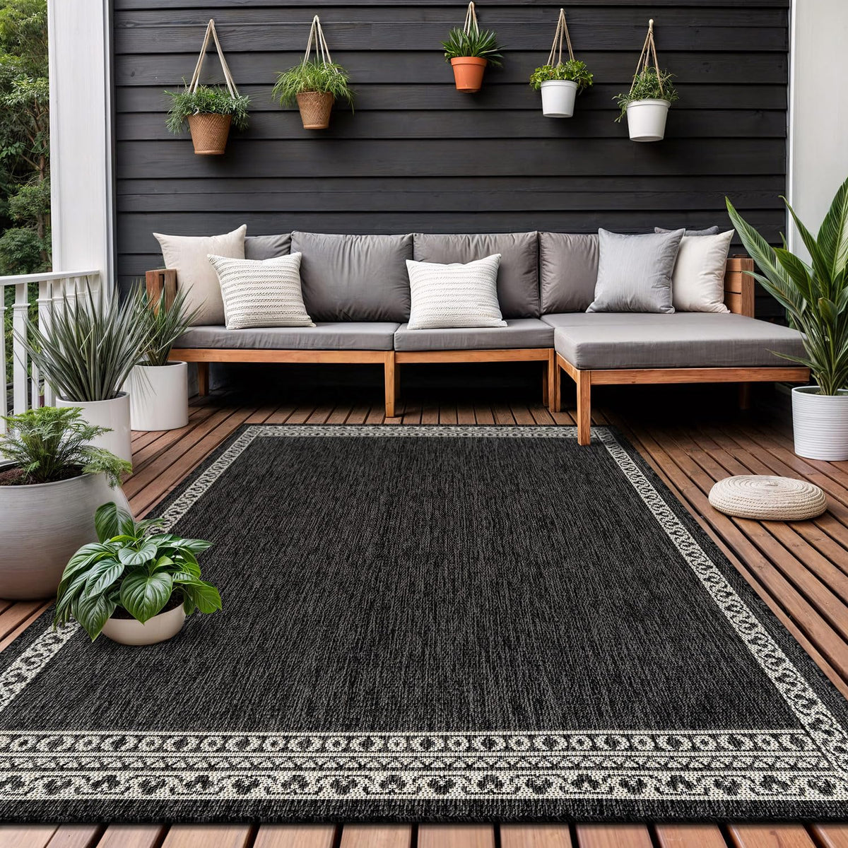 Washable Outdoor Rug 8x10 Modern Area Rugs Outdoor Carpets Bordered Pattern Non Shedding Waterproof Easy Clean Patio Deck Porch Living Room Bedroom Garden RV (8 X 10 Blue)