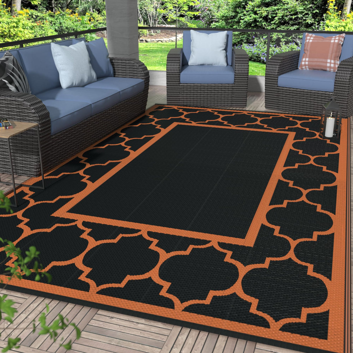 GENIMO Outdoor Rug, Waterproof Plastic Rugs for Patio, 5'x8' Blue White