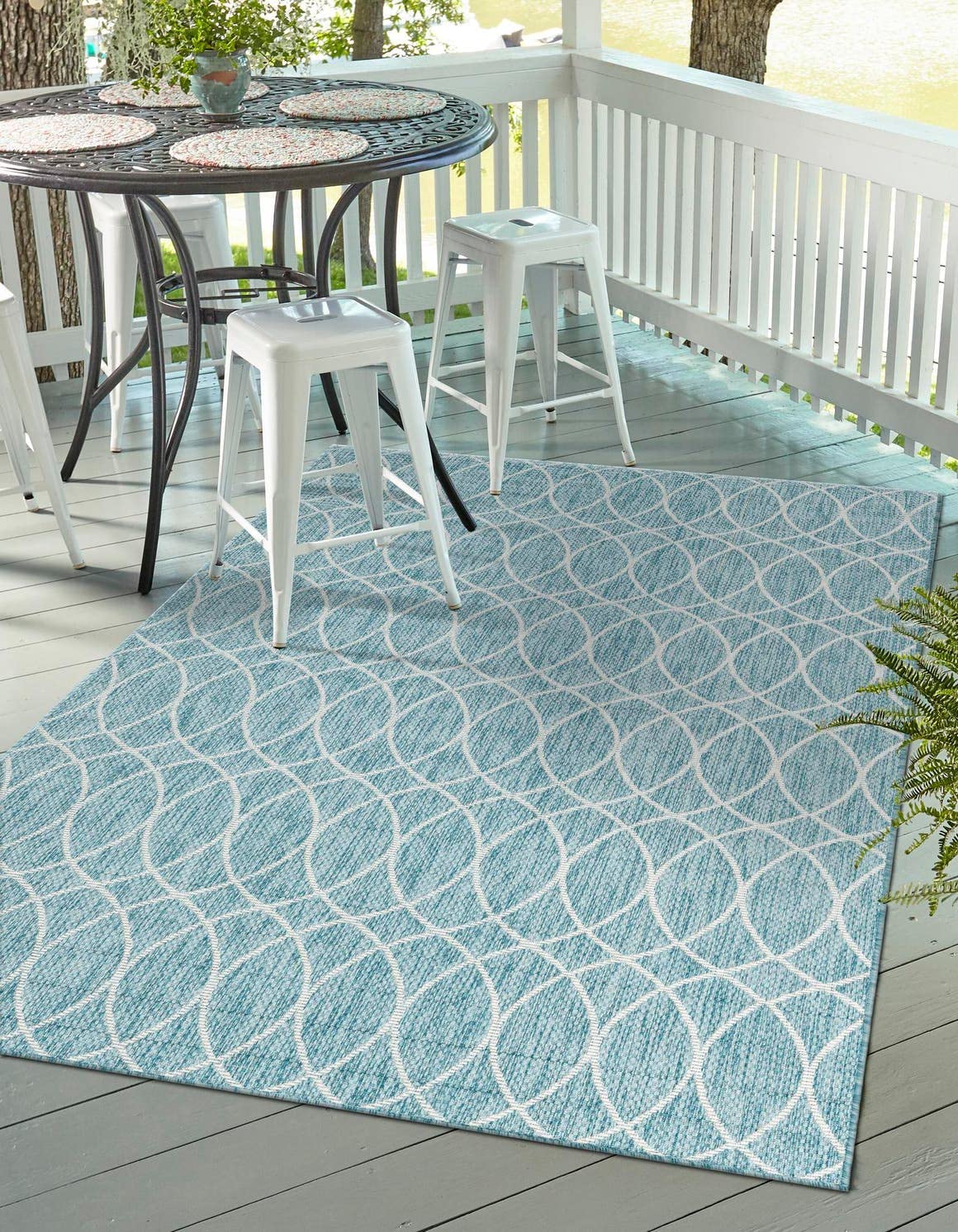 Unique Loom Outdoor Trellis Collection Area Rug - Gitter (10' x 14' 1" Rectangle, Blue/ Ivory)