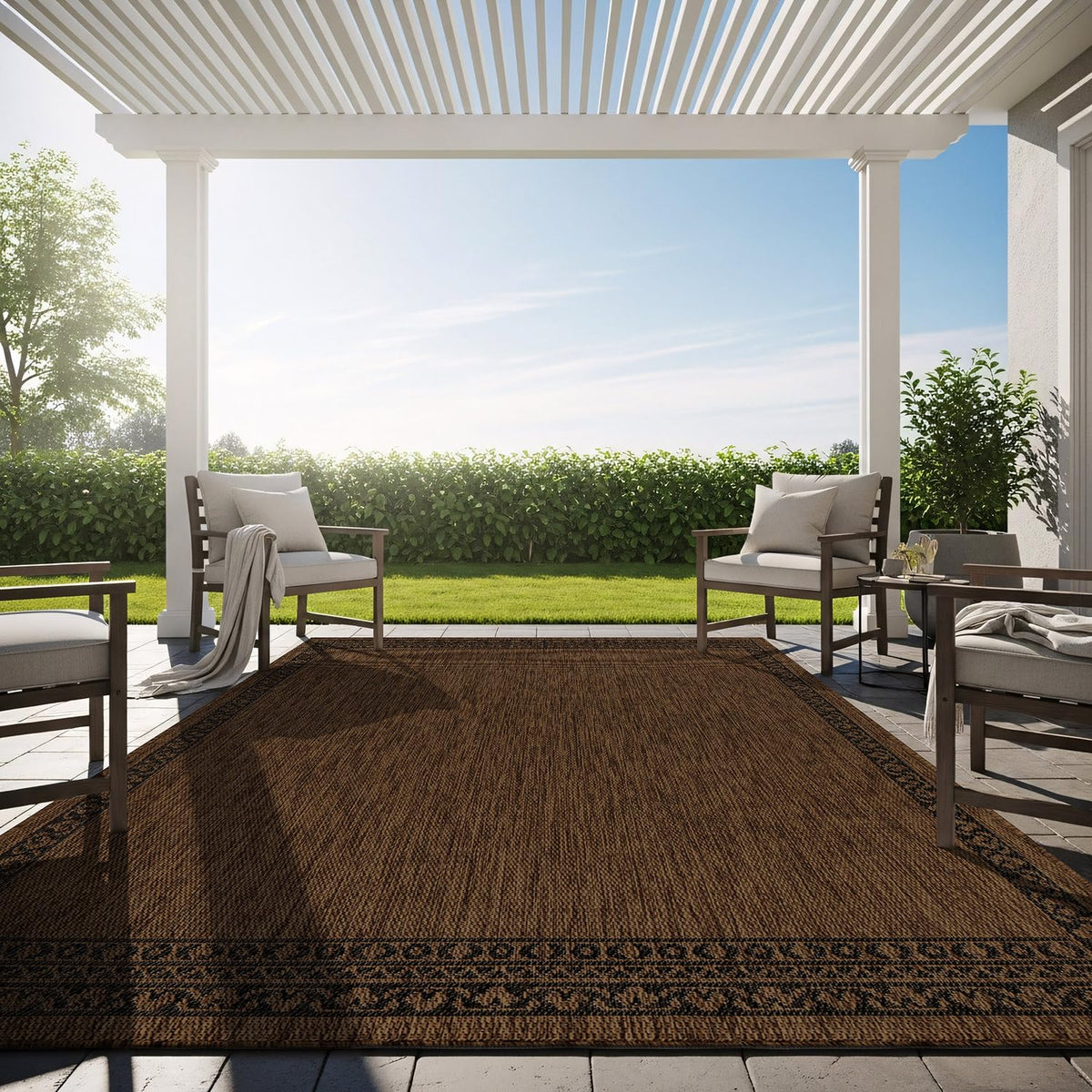 Washable Outdoor Rug 8x10 Modern Area Rugs Outdoor Carpets Bordered Pattern Non Shedding Waterproof Easy Clean Patio Deck Porch Living Room Bedroom Garden RV (8 X 10 Blue)